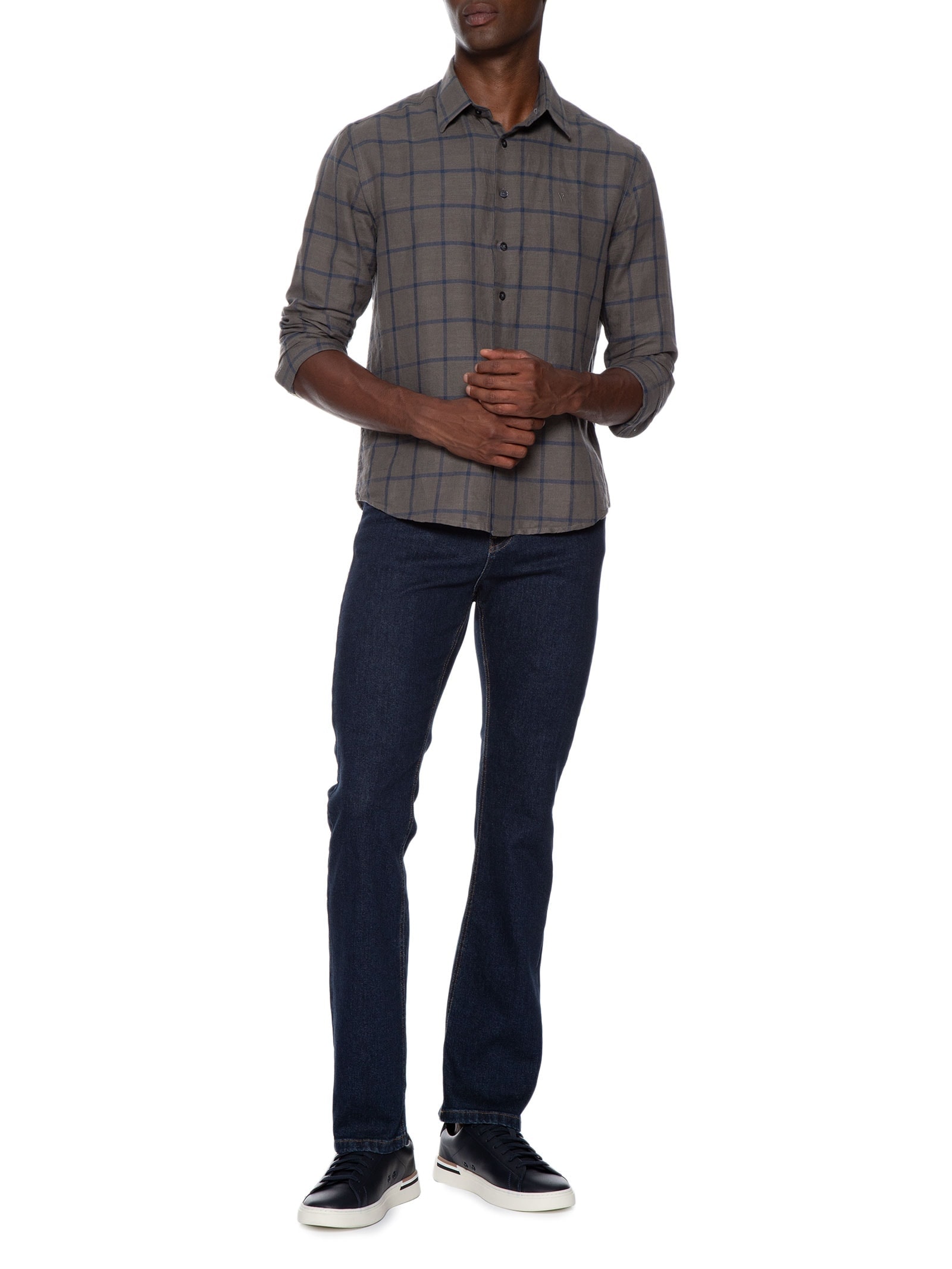 Camisa Masculina Linho Blend Ft Flore Classic Irish Cinza Vr