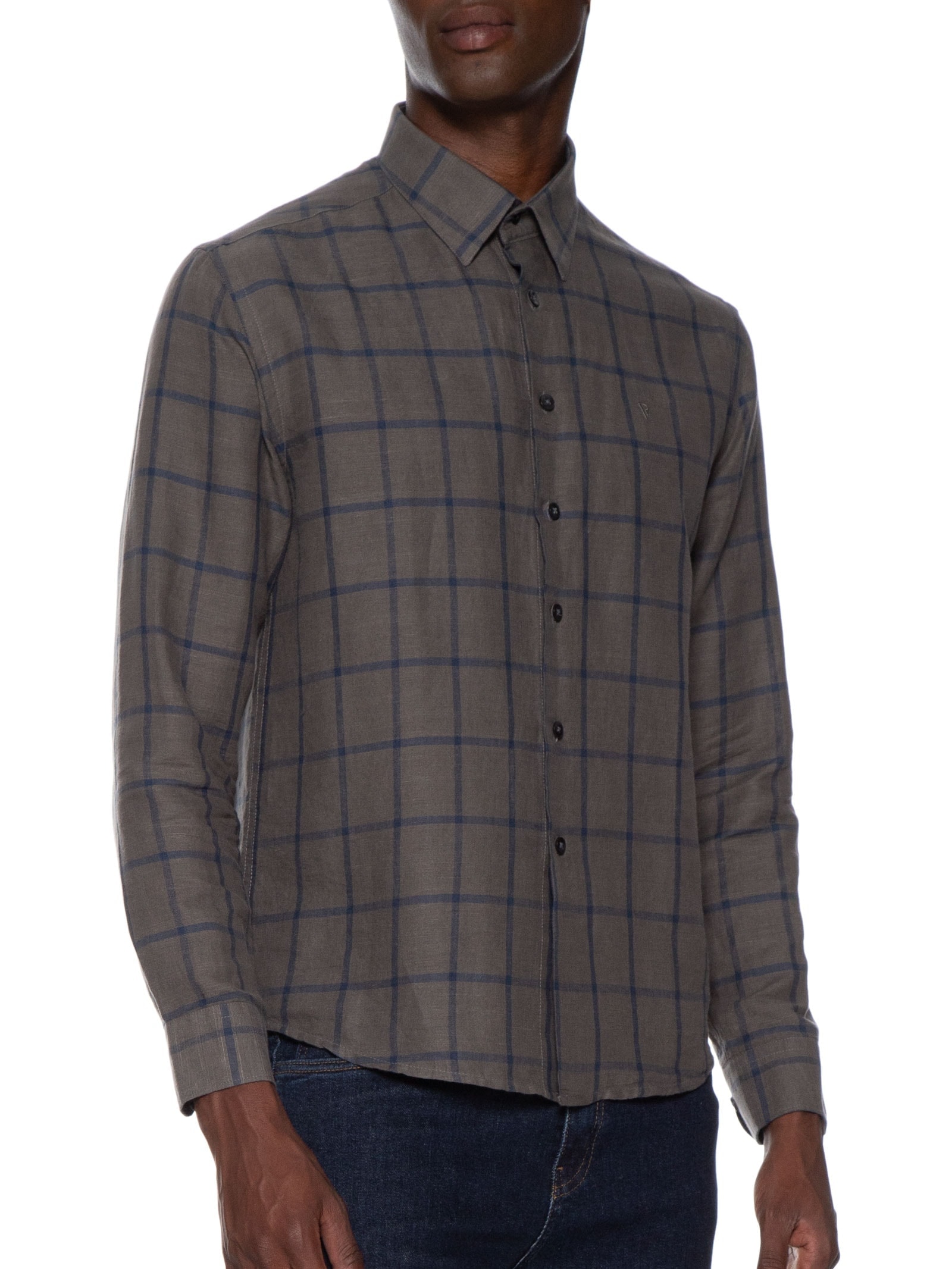 Camisa Masculina Linho Blend Ft Flore Classic Irish Cinza Vr