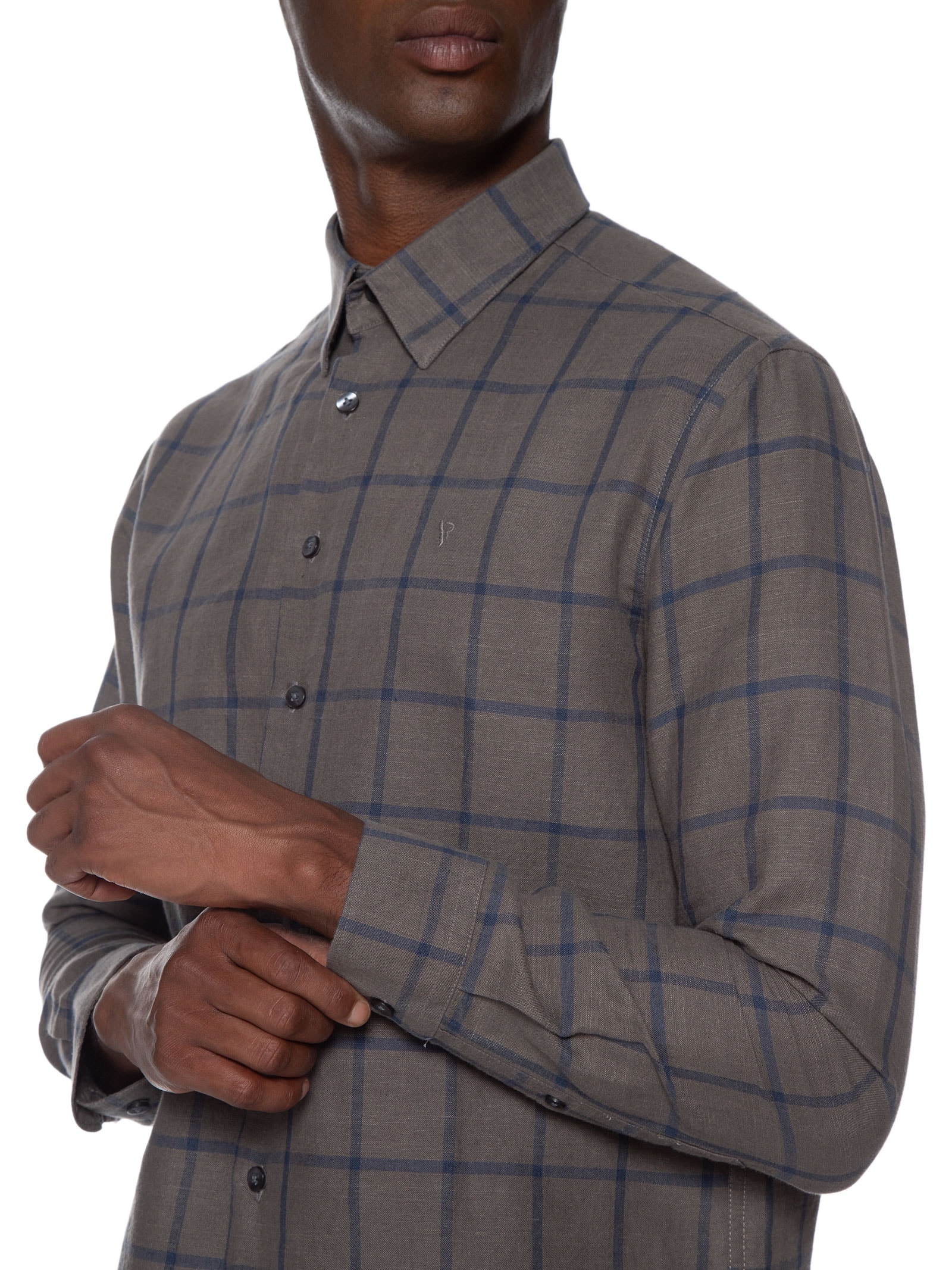 Camisa Masculina Linho Blend Ft Flore Classic Irish Cinza Vr