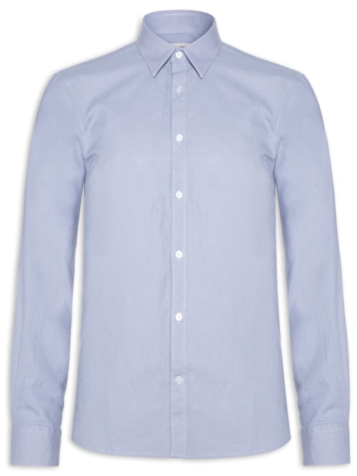 Camisa Masculina Linho Blend Unicollor Irish Manga Longa – Azul