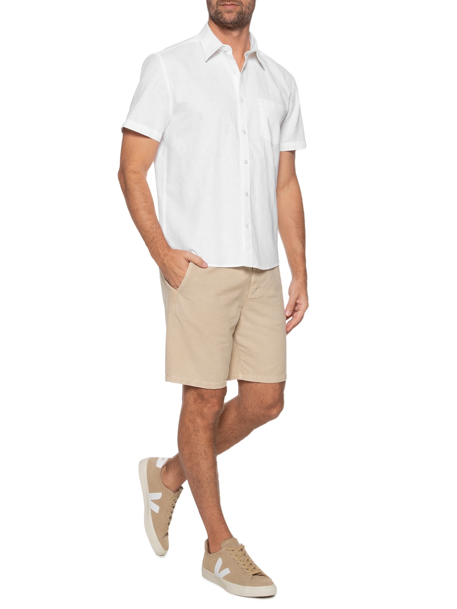 Camisa Masculina Linho Blend Unicollor Surf Off White Vr