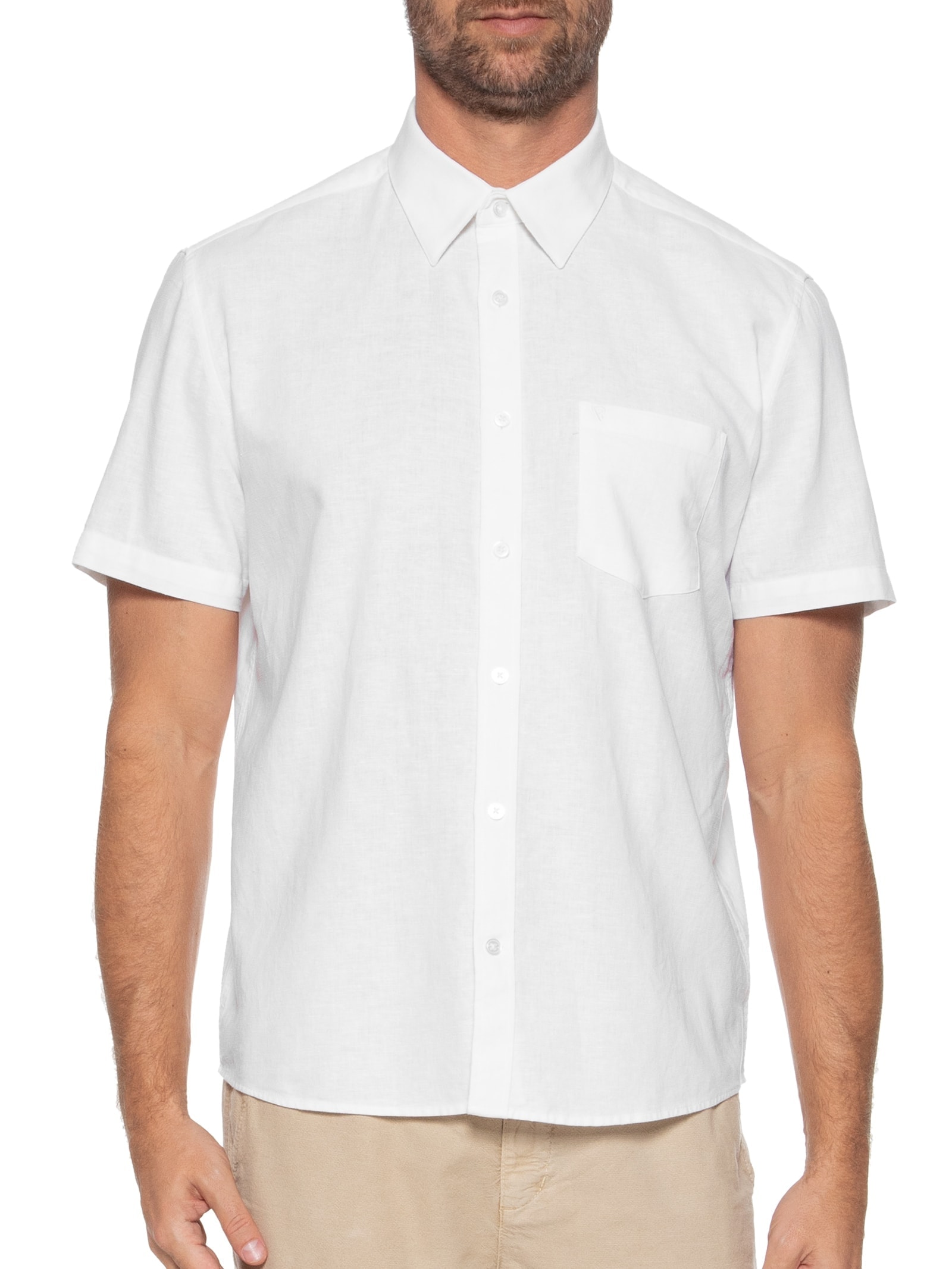 Camisa Masculina Linho Blend Unicollor Surf Off White Vr
