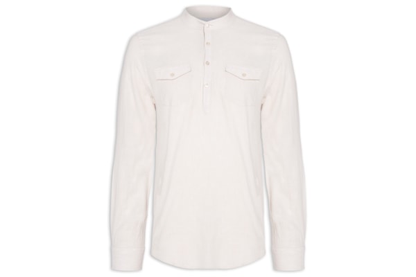 Camisa Masculina Linho Gola Padre Manga Longa - Bege