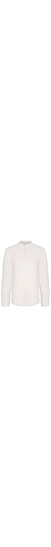 Camisa Masculina Linho Gola Padre Manga Longa - Bege