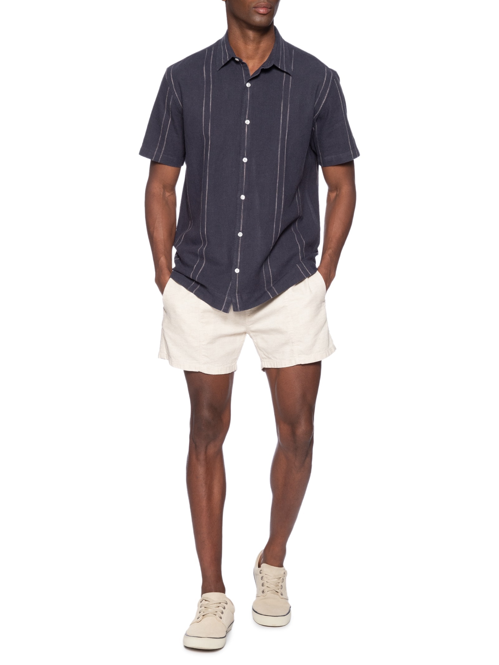 Camisa Masculina Linho Listra Summer Azul Foxton
