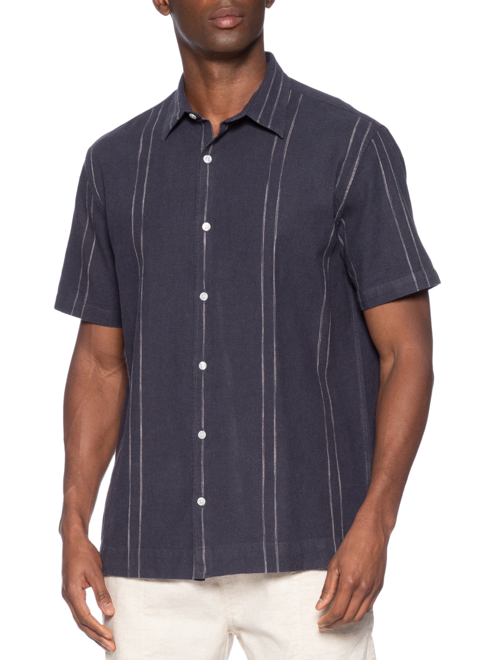 Camisa Masculina Linho Listra Summer Azul Foxton