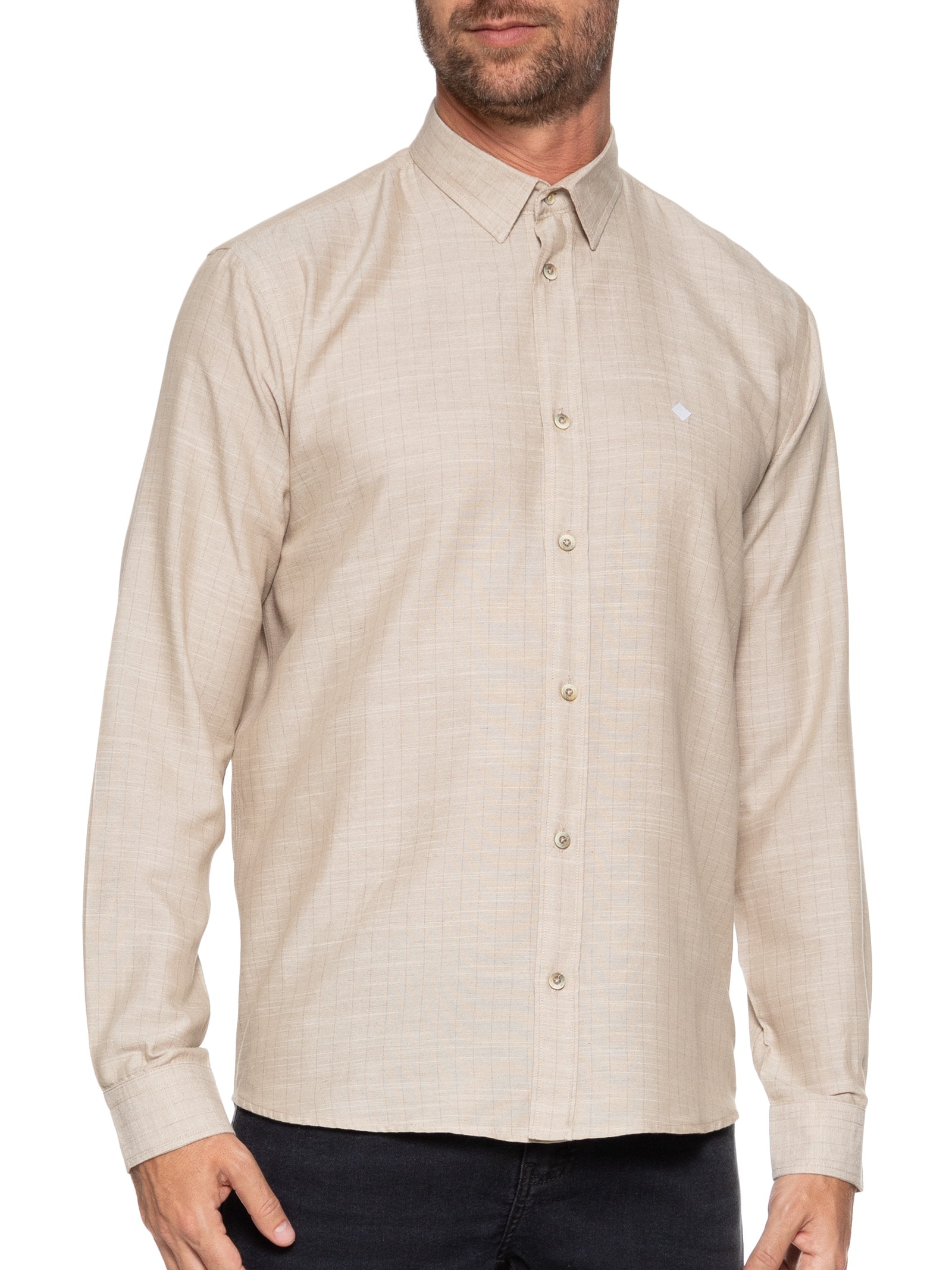 Camisa Masculina Linho Listrada Relax Bege Forum