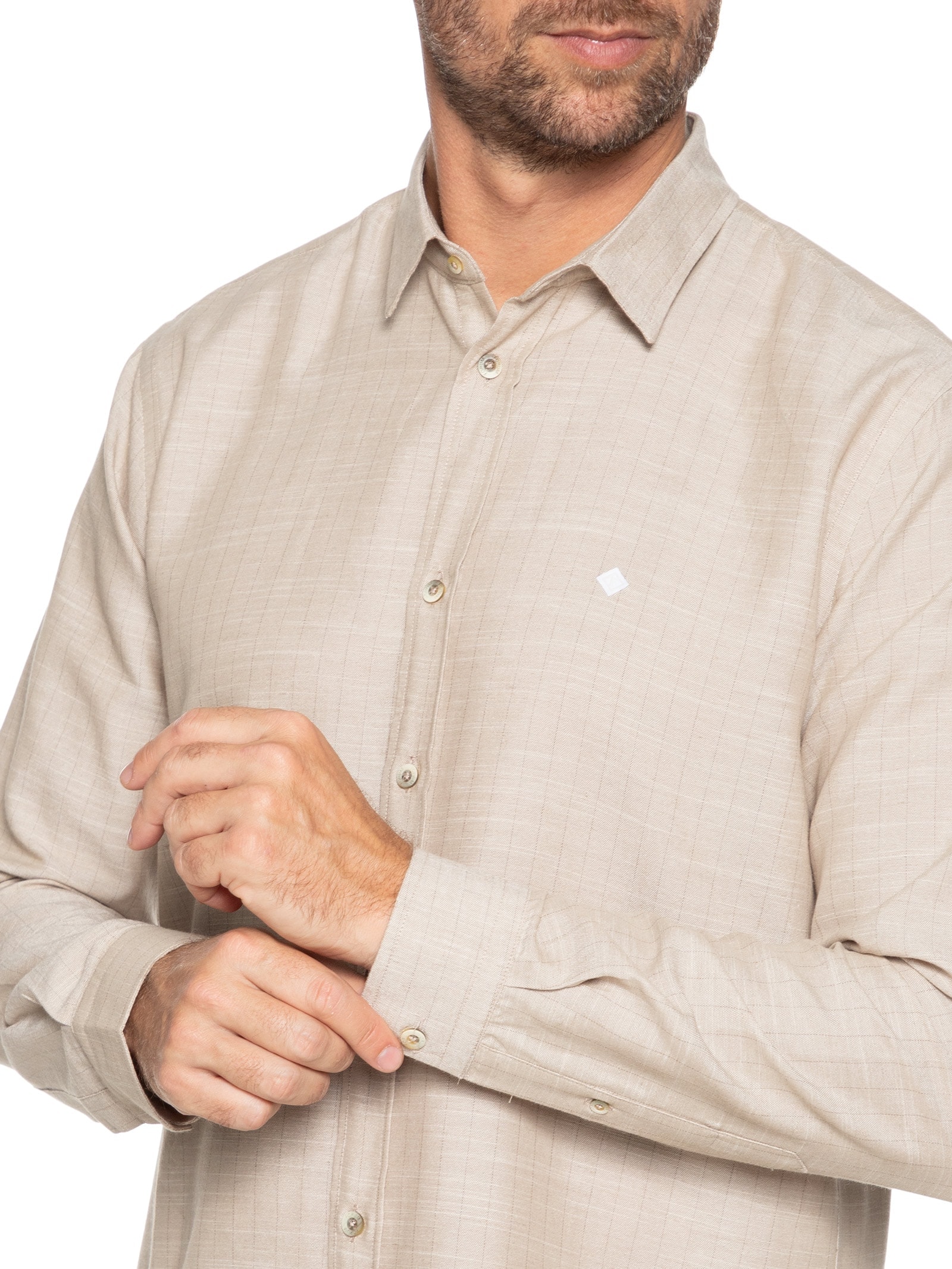 Camisa Masculina Linho Listrada Relax Bege Forum