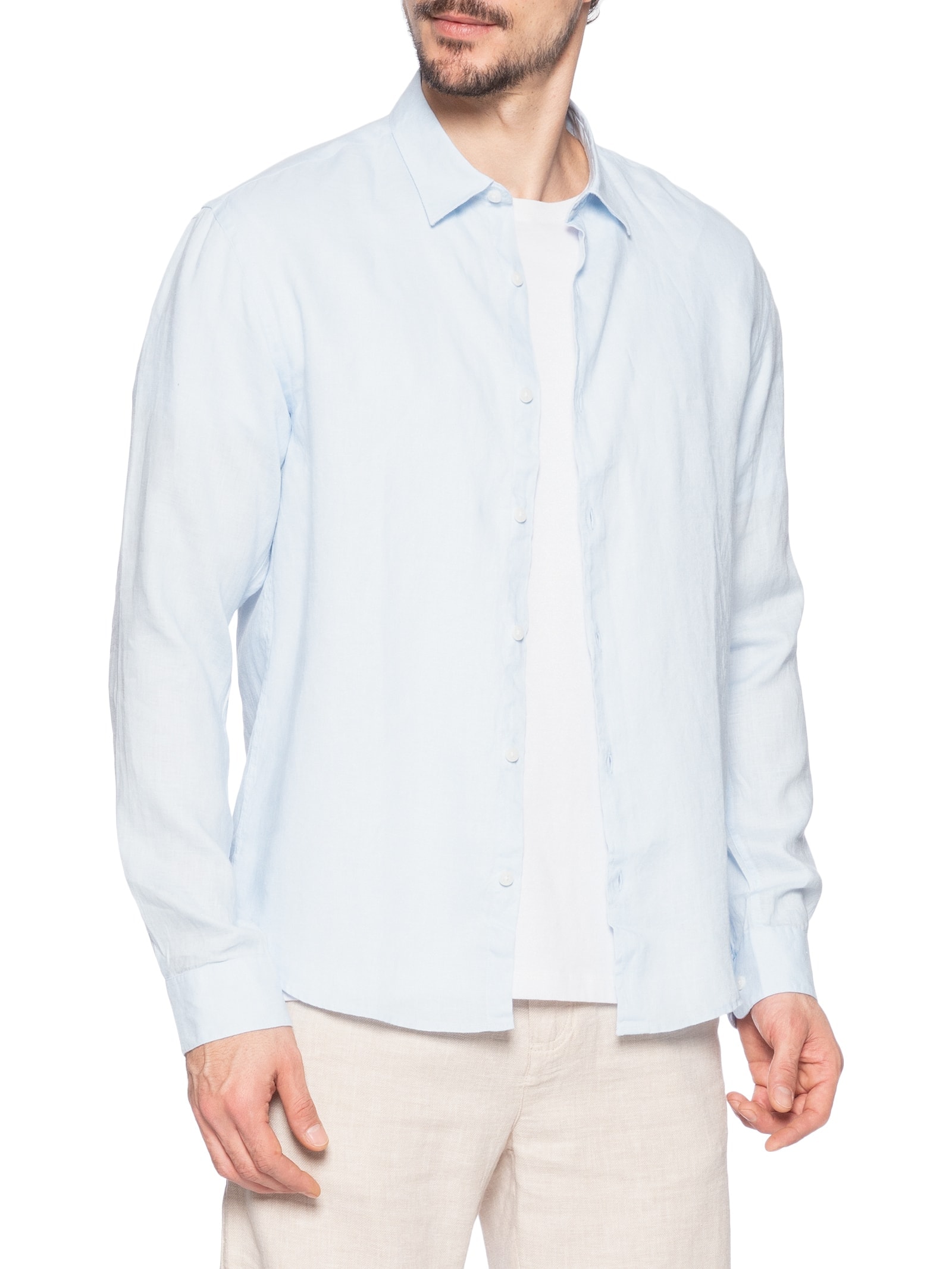 Camisa Masculina Linho Lumiar Azul Foxton