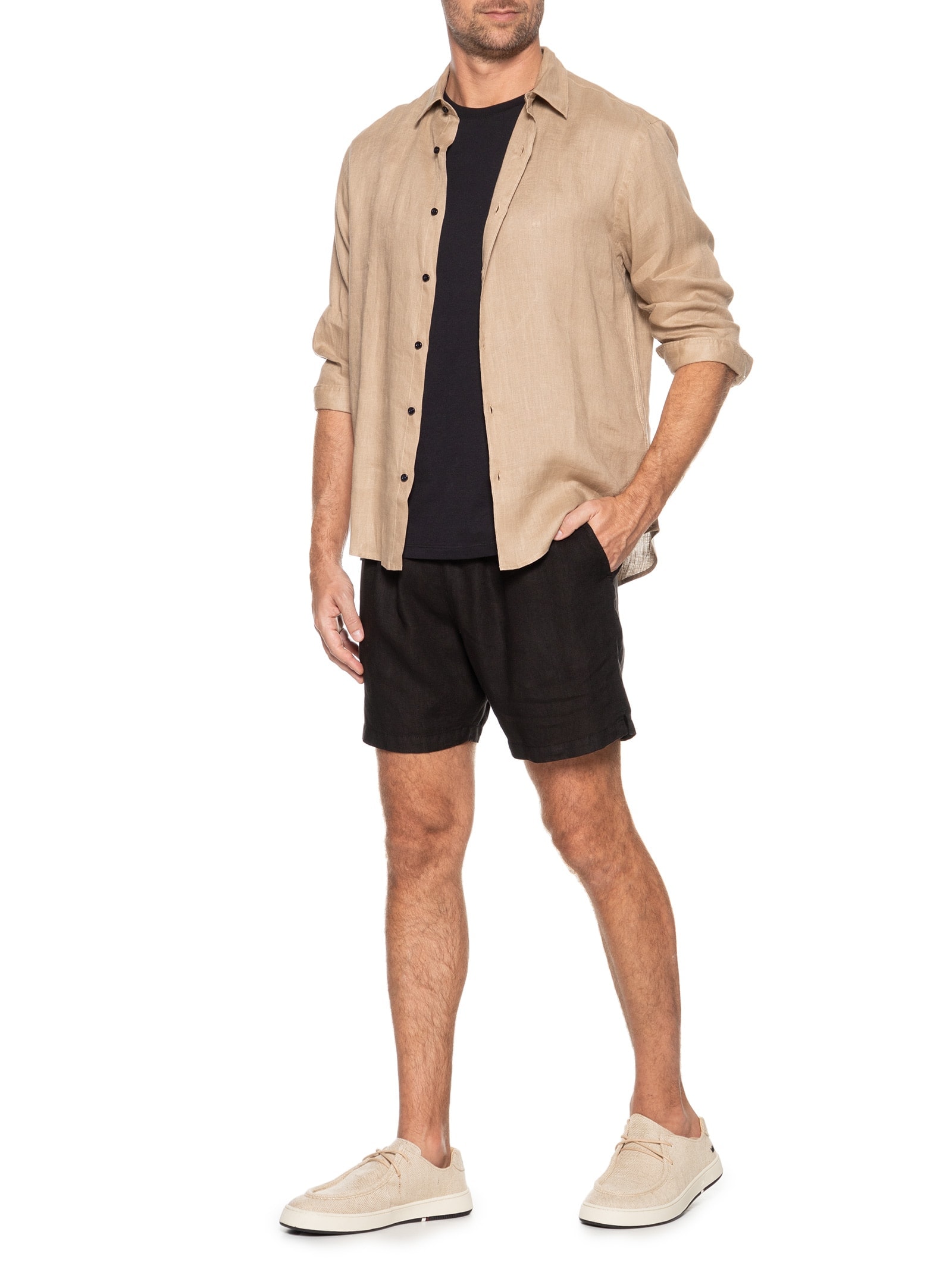 Camisa Masculina Linho Lumiar Bege Foxton