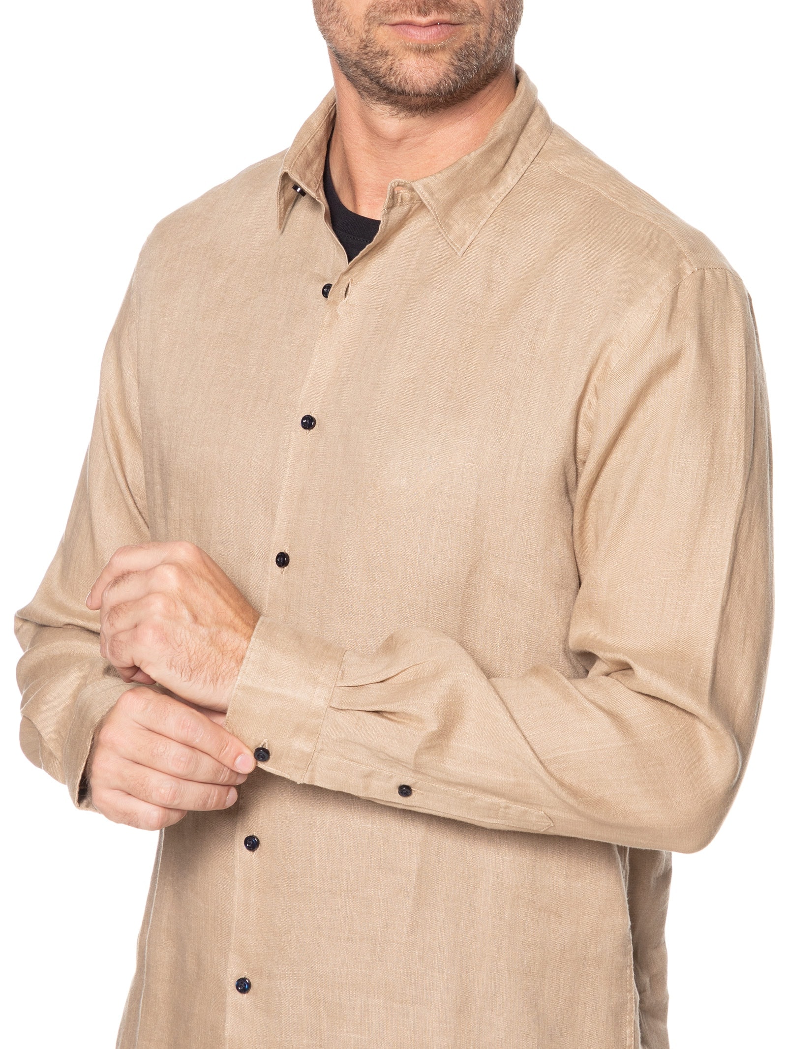 Camisa Masculina Linho Lumiar Bege Foxton