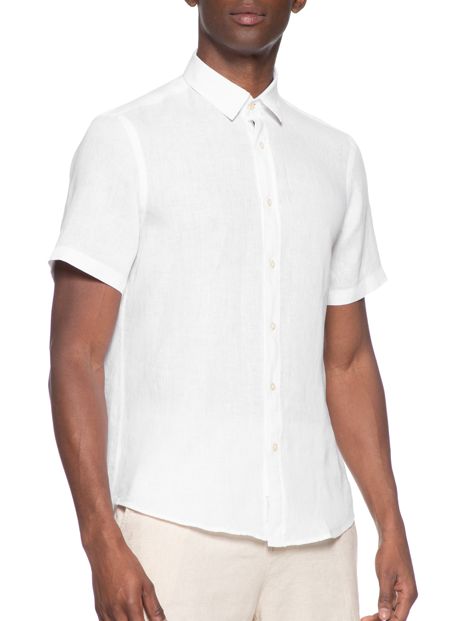 Camisa Masculina Linho Manga Curta Branco Pineapple