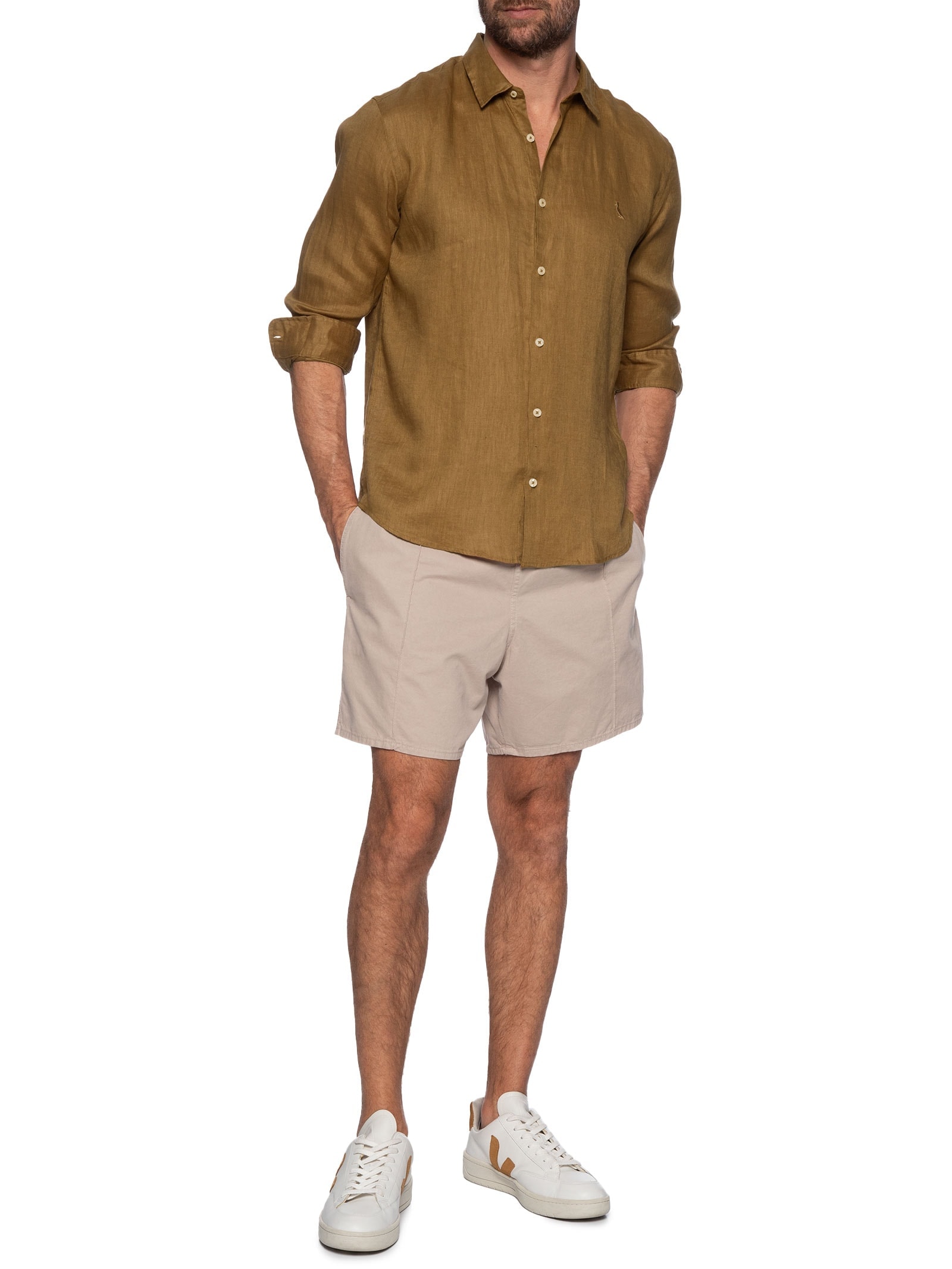 Camisa Masculina Linho Marrom Reserva