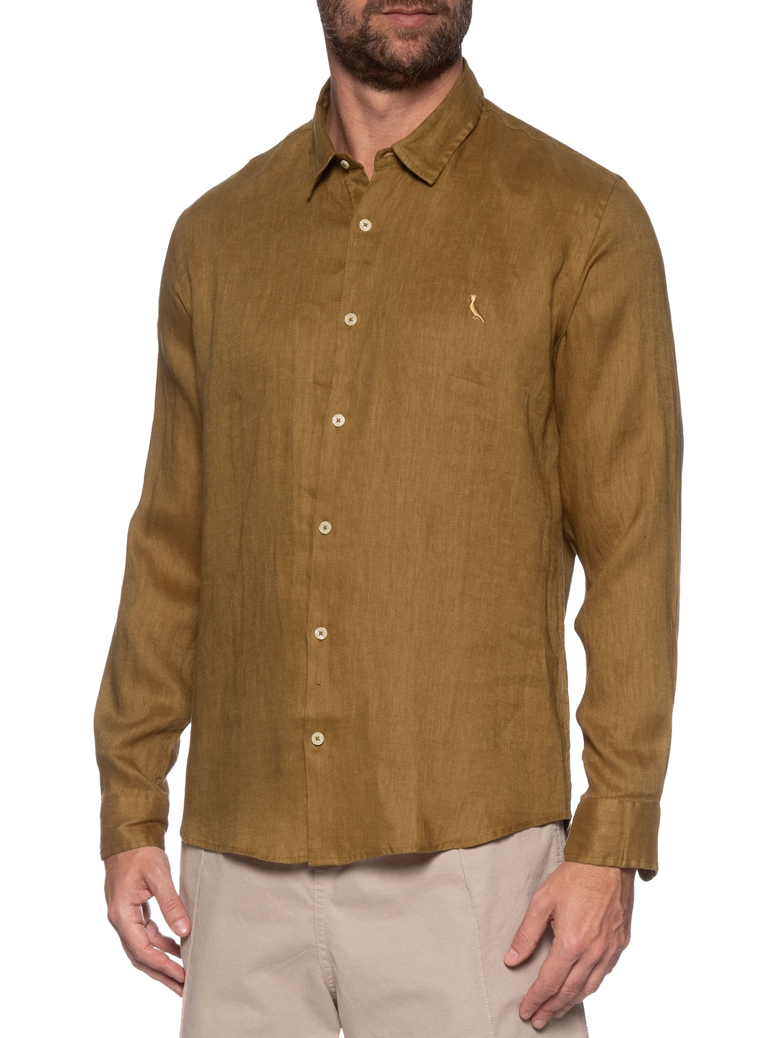 Camisa Masculina Linho Marrom Reserva