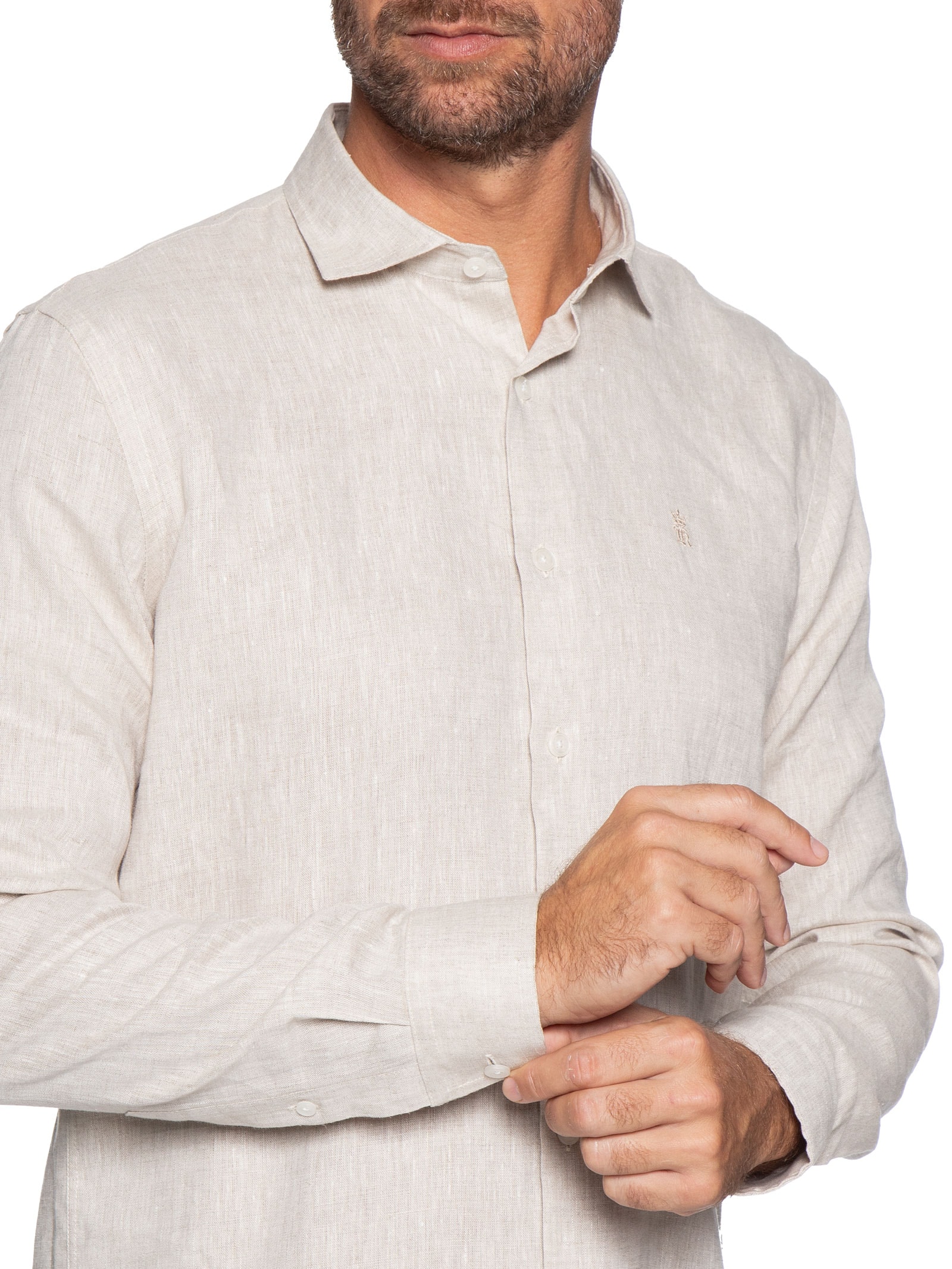 Camisa Masculina Linho Puro Bege Sergio K