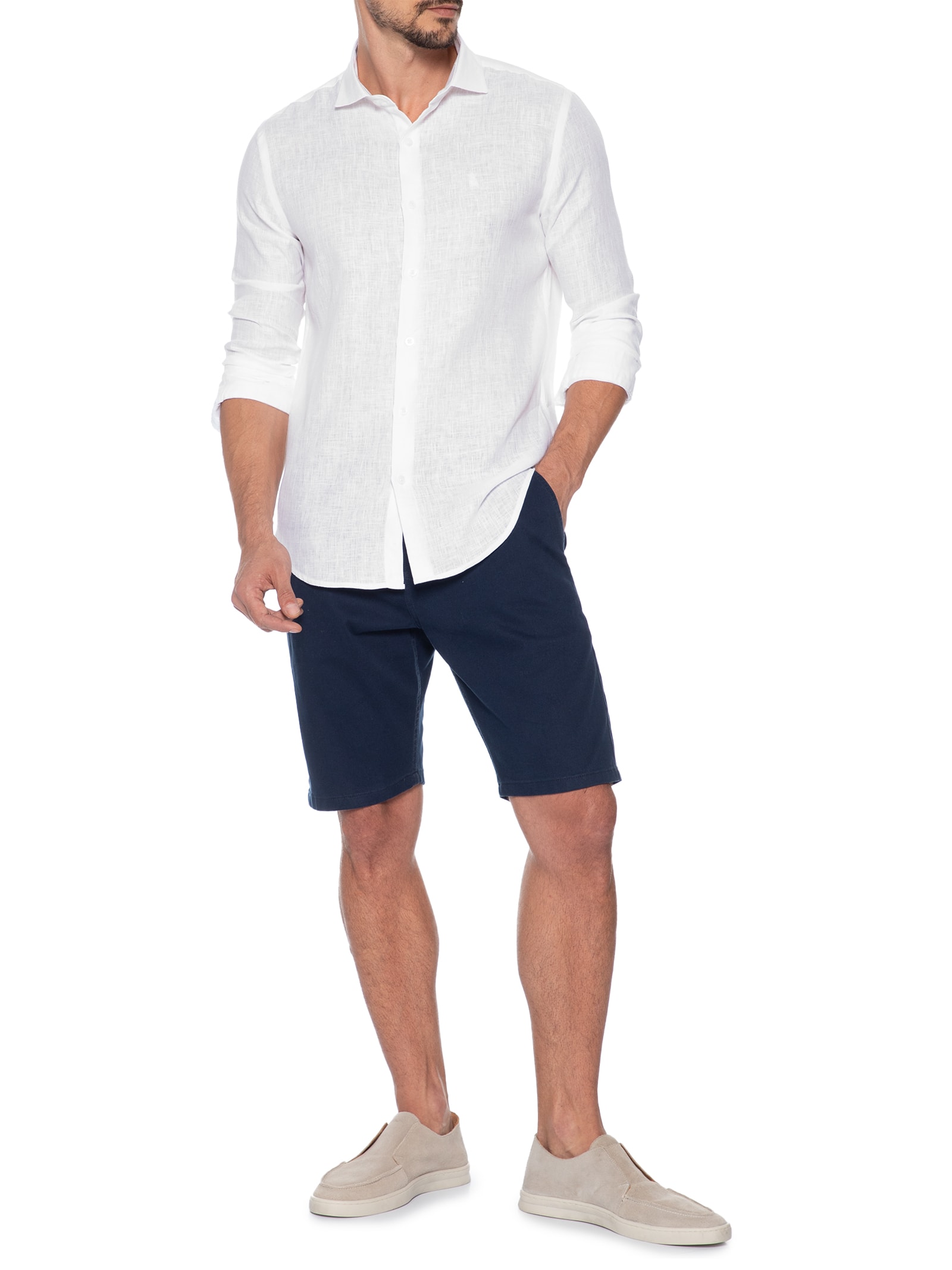Camisa Masculina Linho Puro Branco Sergio K