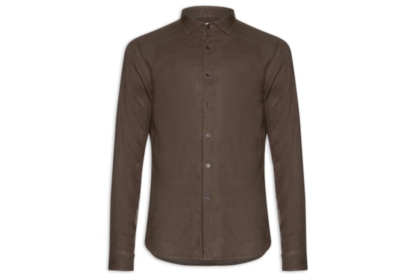 Camisa Masculina Linho Puro Tinturado – Marrom