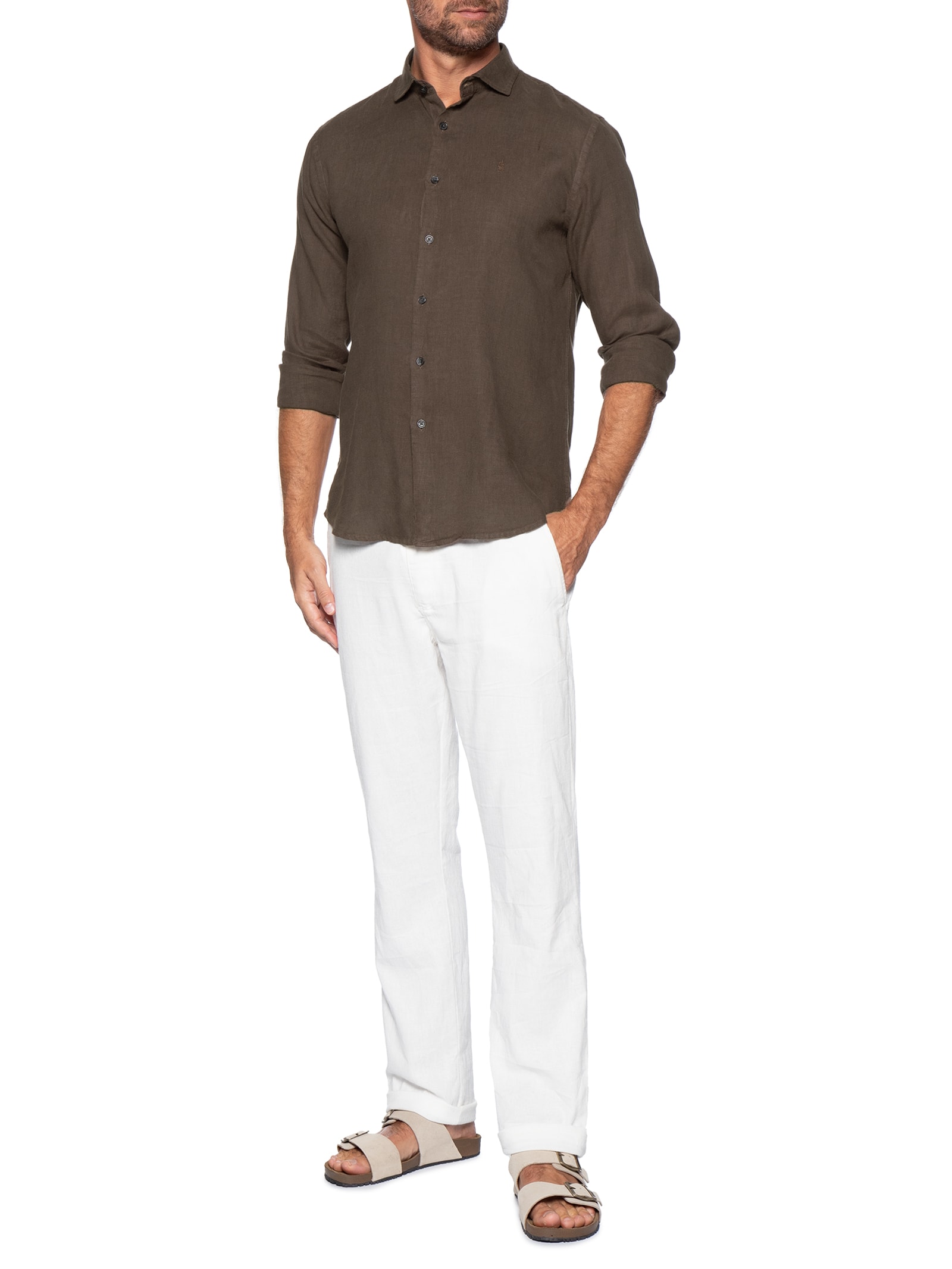 Camisa Masculina Linho Puro Tinturado – Marrom Sergio K