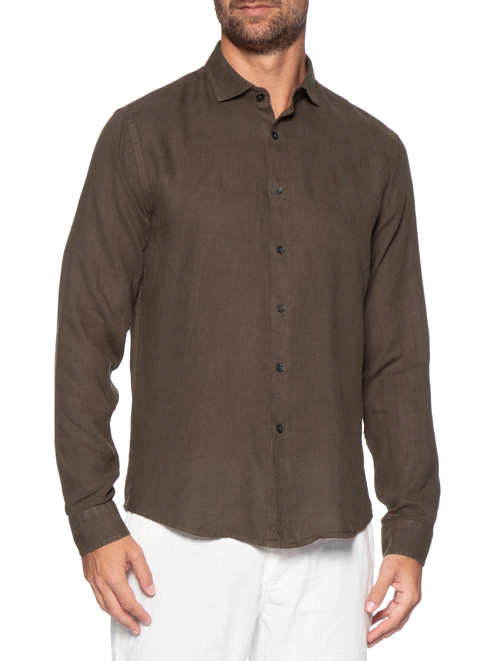 Camisa Masculina Linho Puro Tinturado – Marrom Sergio K