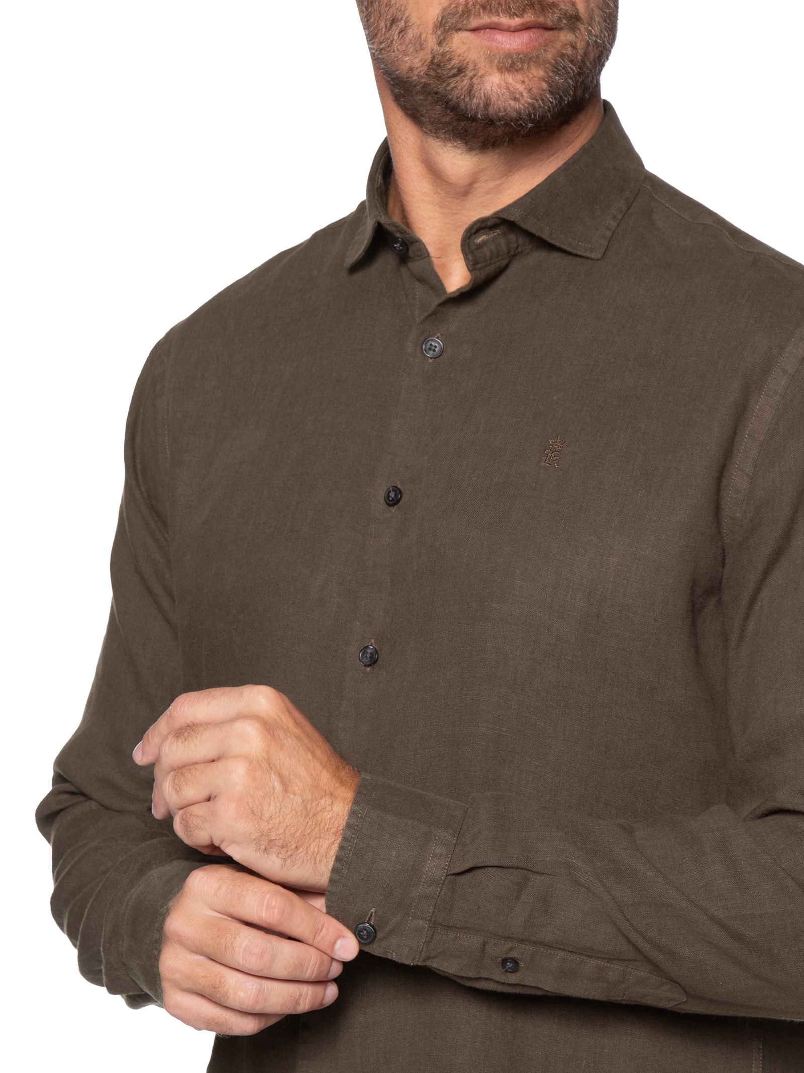 Camisa Masculina Linho Puro Tinturado – Marrom Sergio K