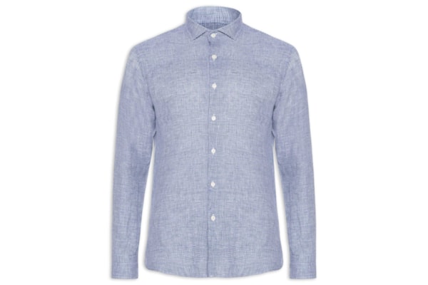 Camisa Masculina Linho Roma Pied De Poule Manga Longa - Azul