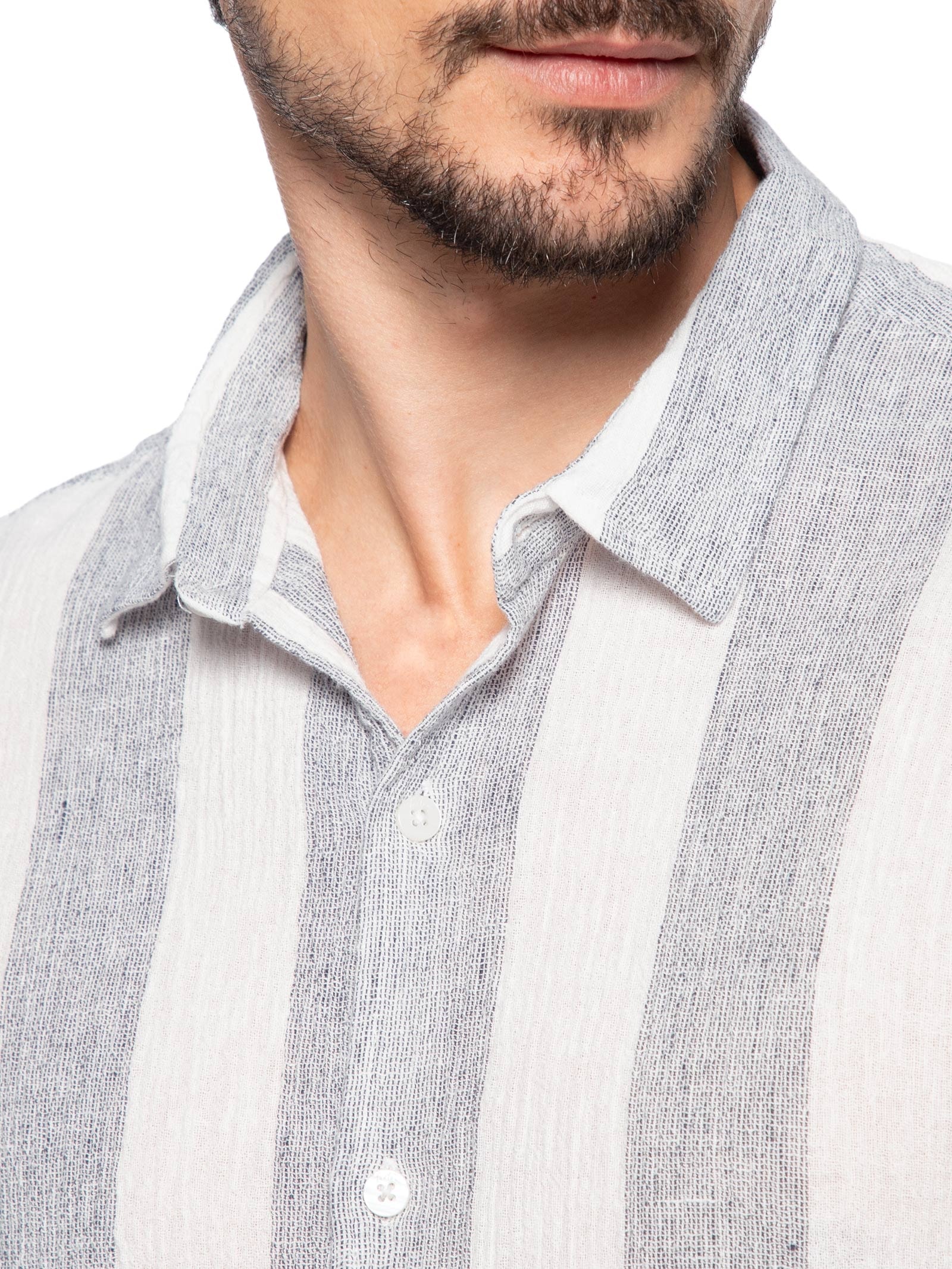 Camisa Masculina Linho Stripes Azul Foxton
