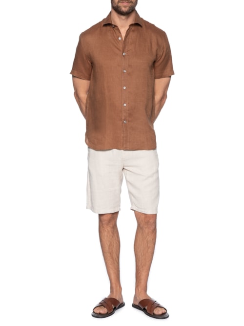 Camisa Masculina Linho Summer Manga Curta Canhamo – Laranja