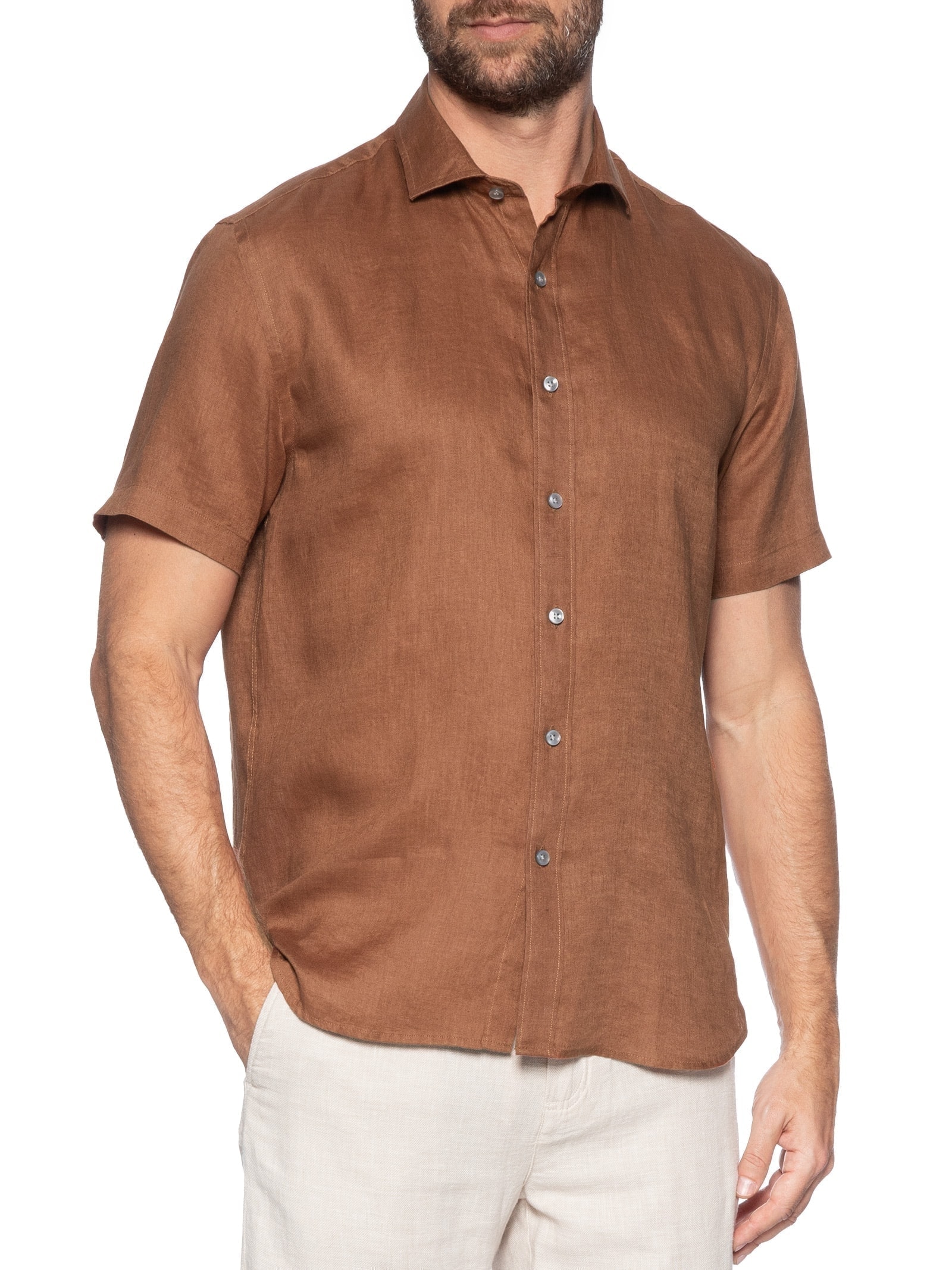 Camisa Masculina Linho Summer Manga Curta Canhamo Laranja Oficina Reserva