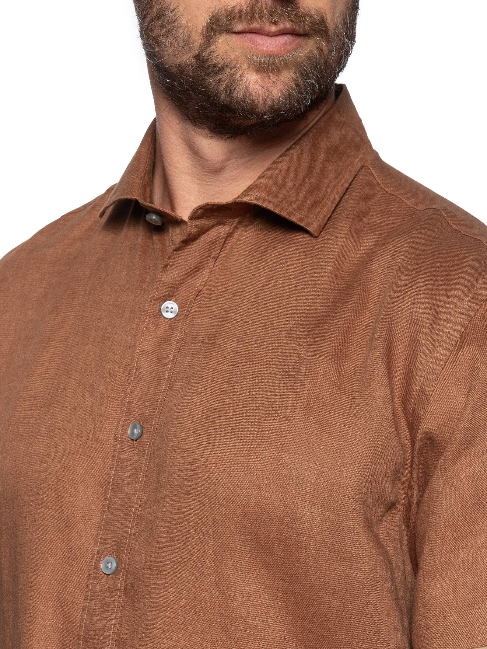 Camisa Masculina Linho Summer Manga Curta Canhamo Laranja Oficina Reserva