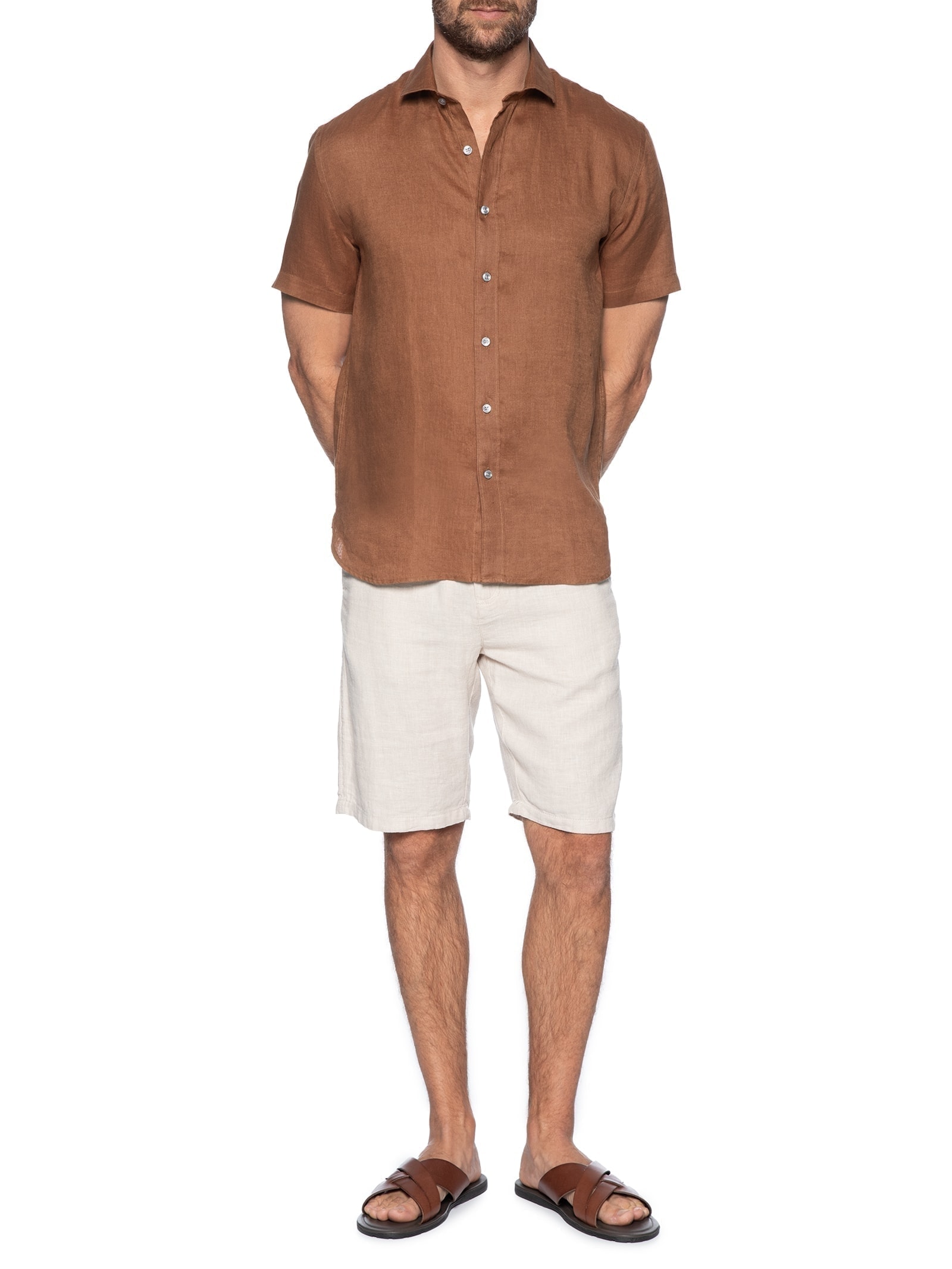 Camisa Masculina Linho Summer Manga Curta Canhamo Laranja Oficina Reserva