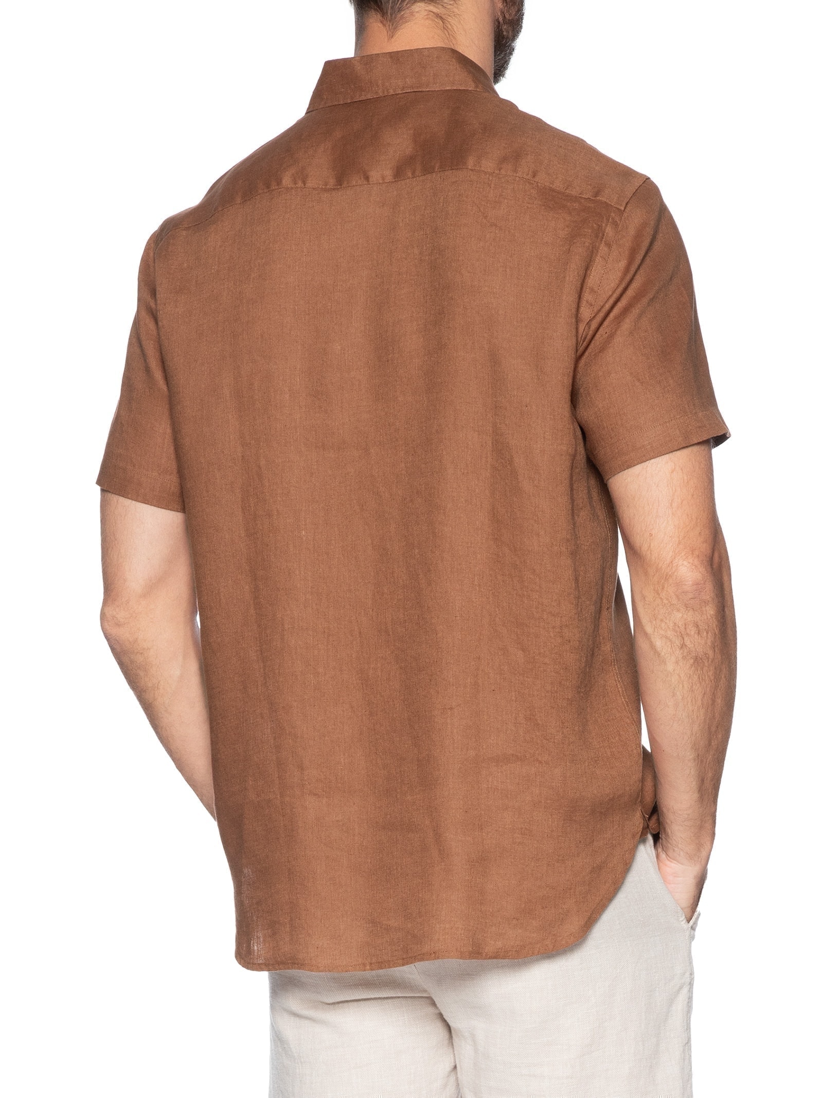 Camisa Masculina Linho Summer Manga Curta Canhamo Laranja Oficina Reserva