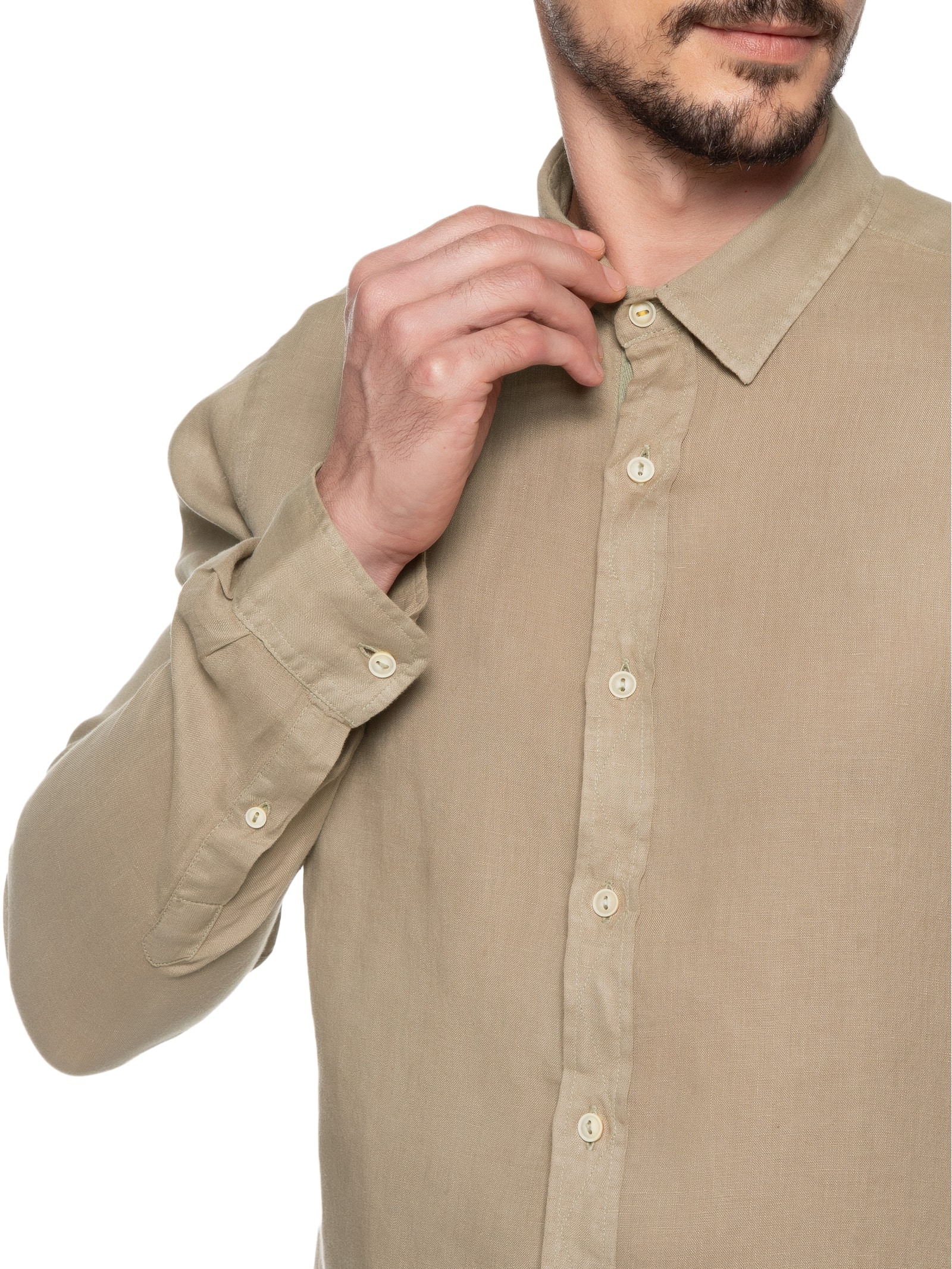 Pineapple Camisa Masculina Linho Winter Manga Longa Bege