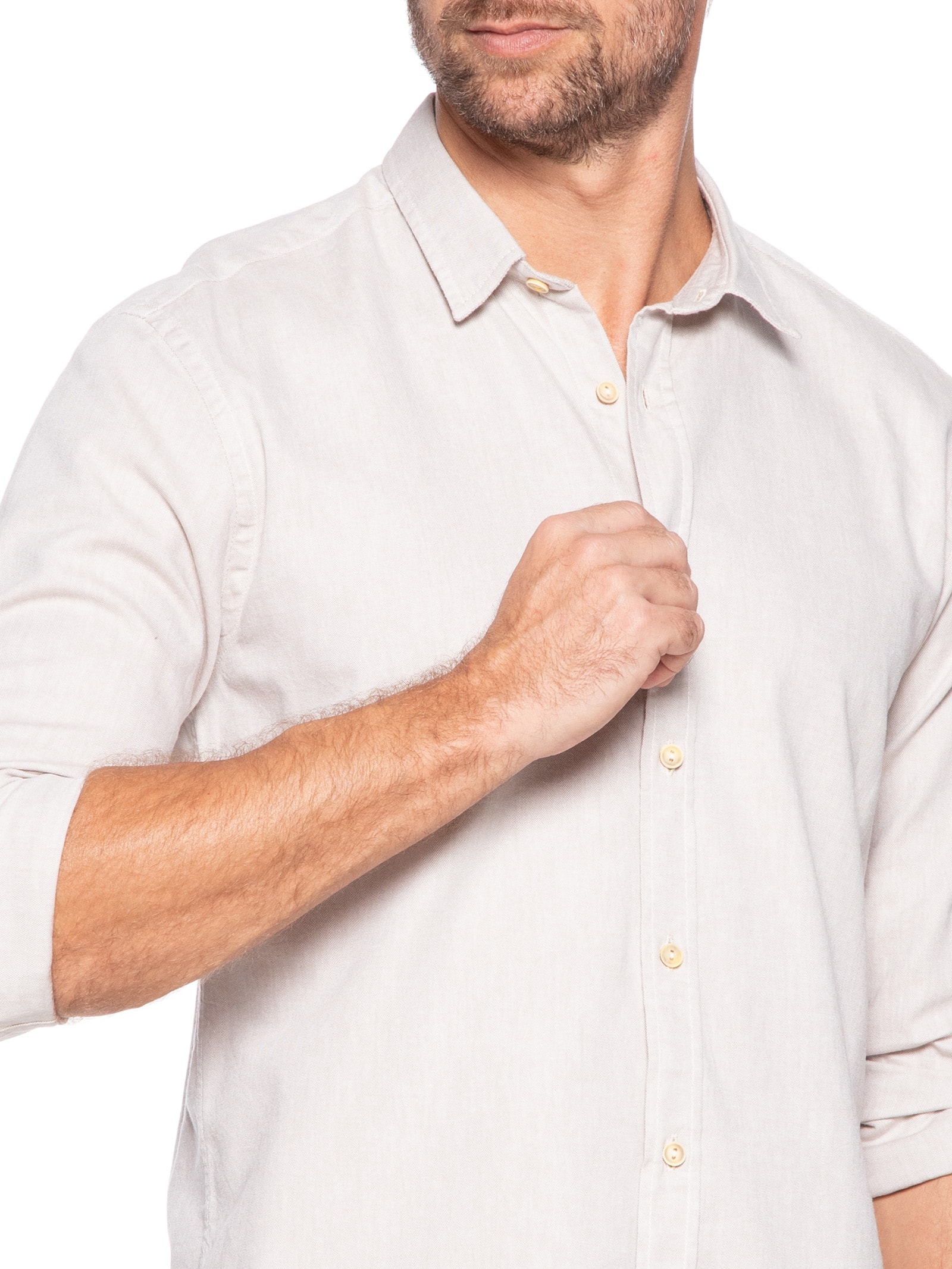 Camisa Masculina Lisa em Oxford Bege Pineapple