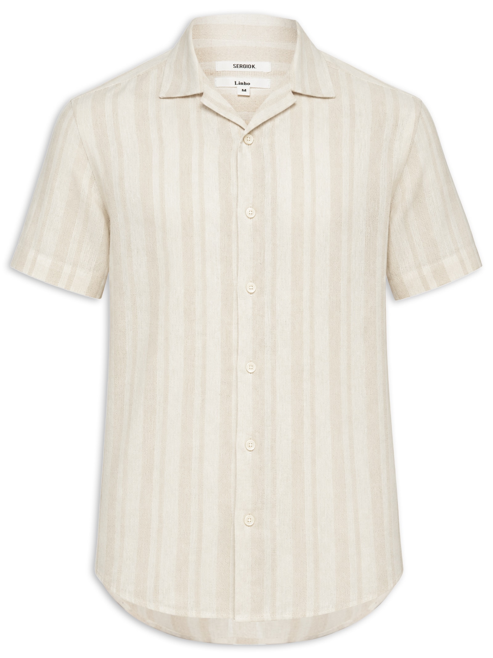 Camisa Masculina Listra Rústica Linho Bege Sergio K