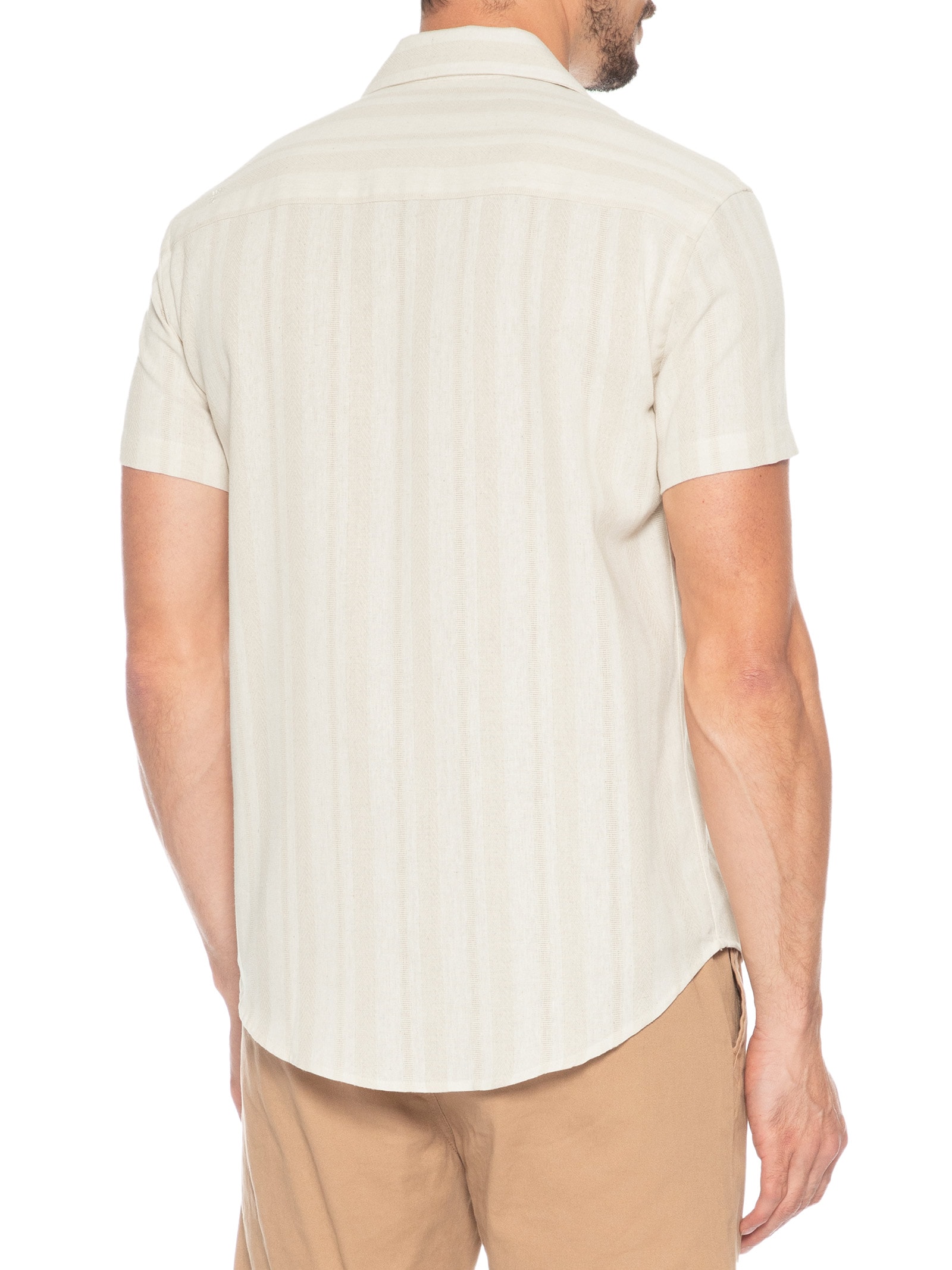 Camisa Masculina Listra Rústica Linho Bege Sergio K