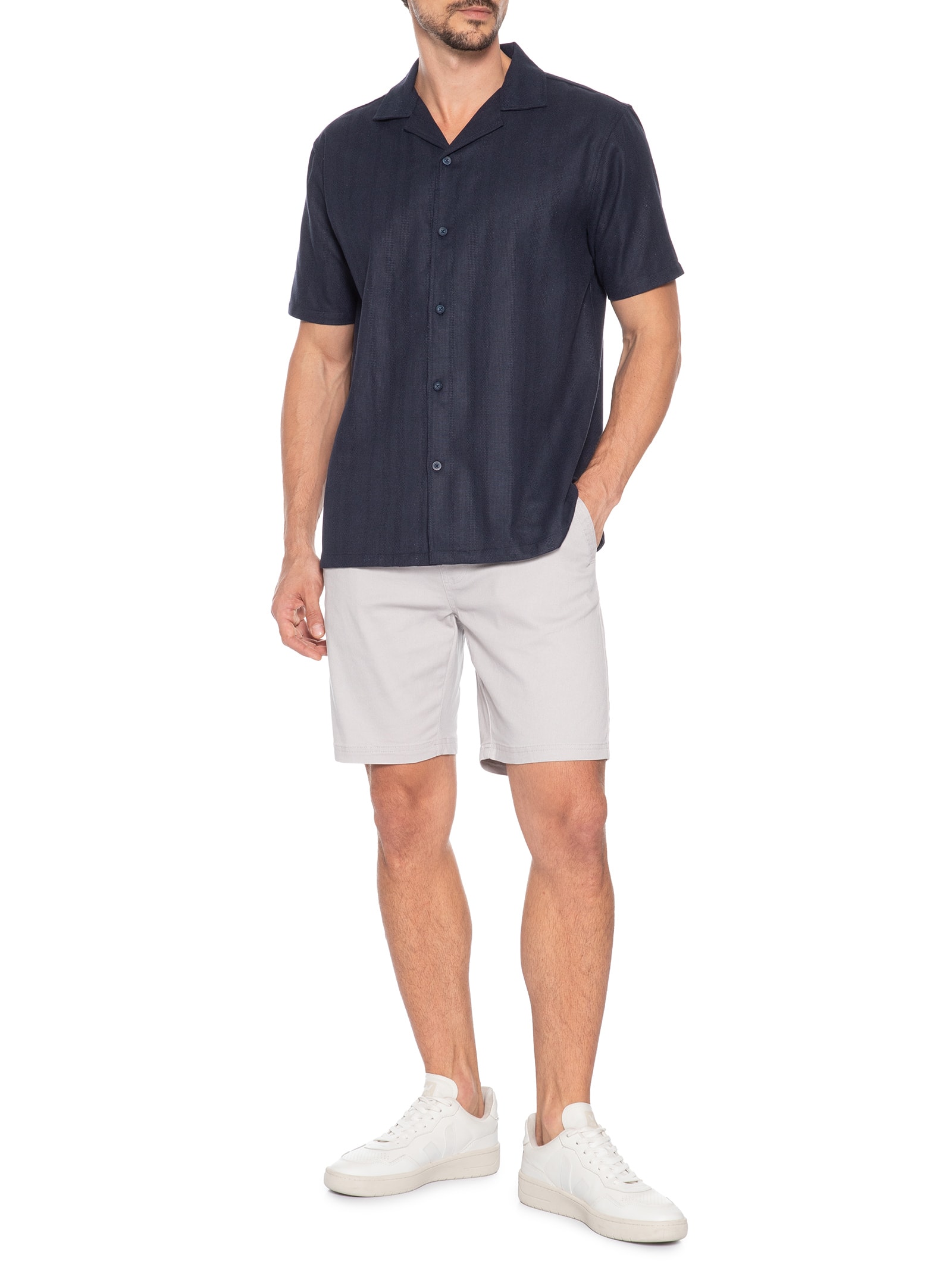 Camisa Masculina Listrada Azul Basiq Men