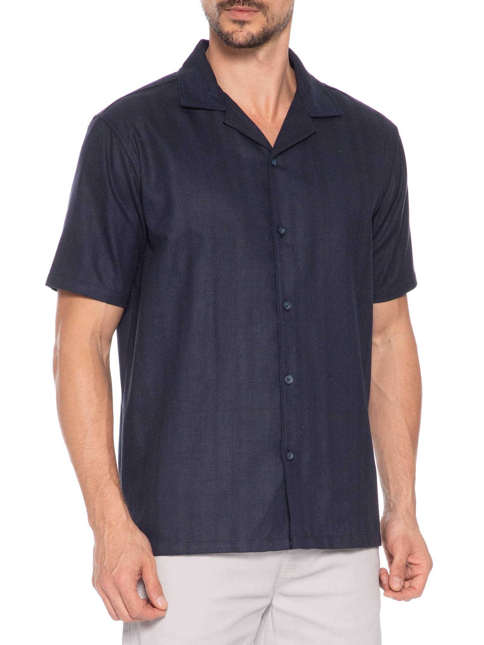 Camisa Masculina Listrada Azul Basiq Men