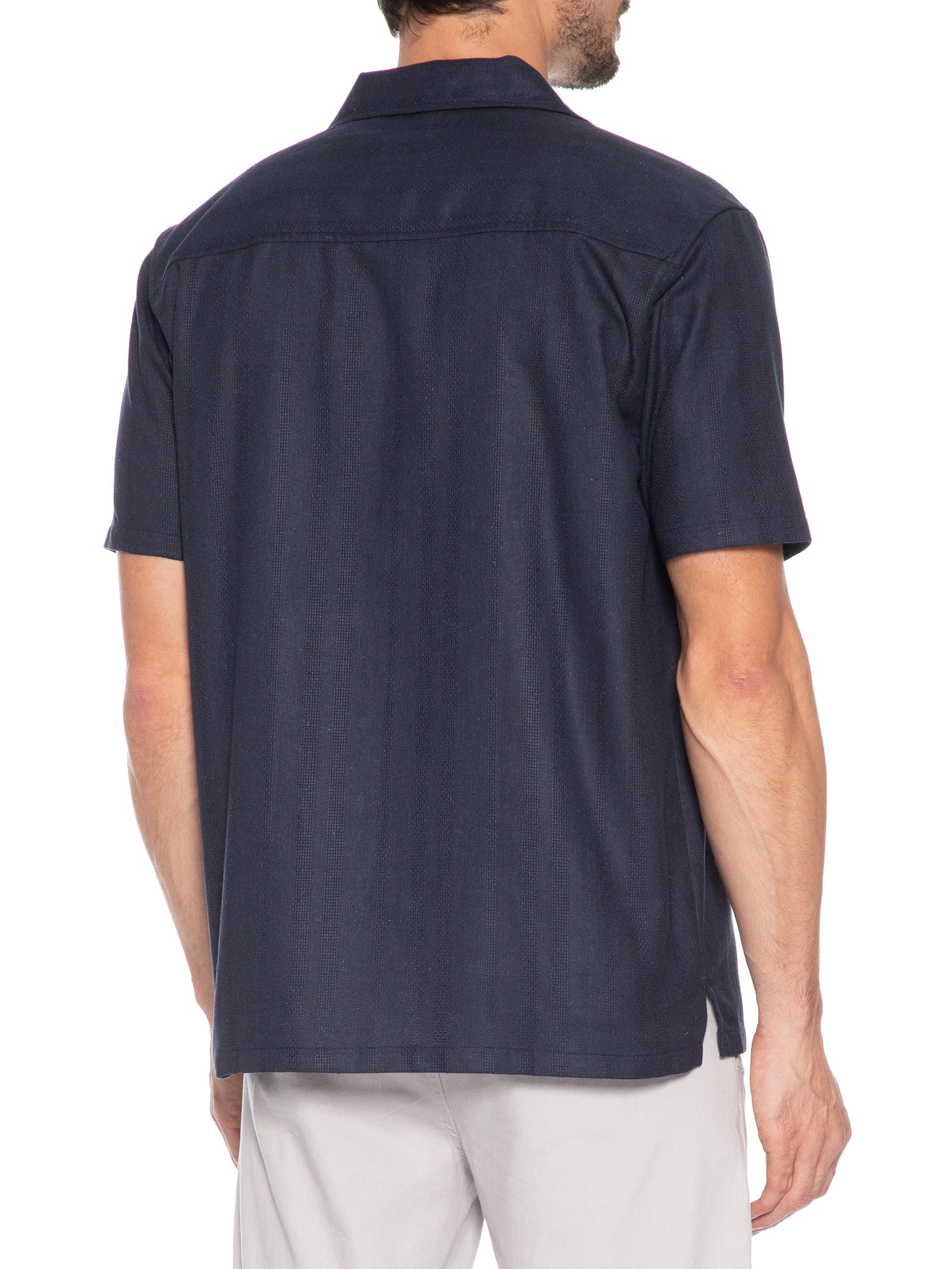 Camisa Masculina Listrada Azul Basiq Men
