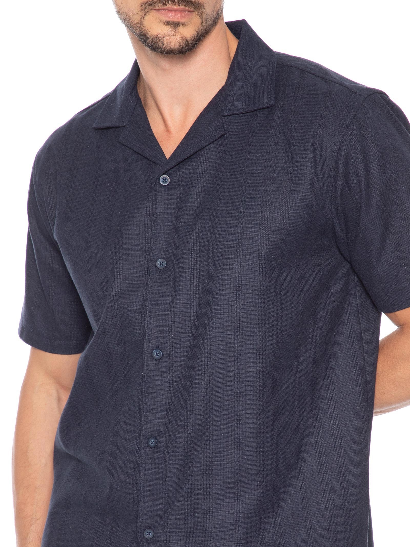 Camisa Masculina Listrada Azul Basiq Men