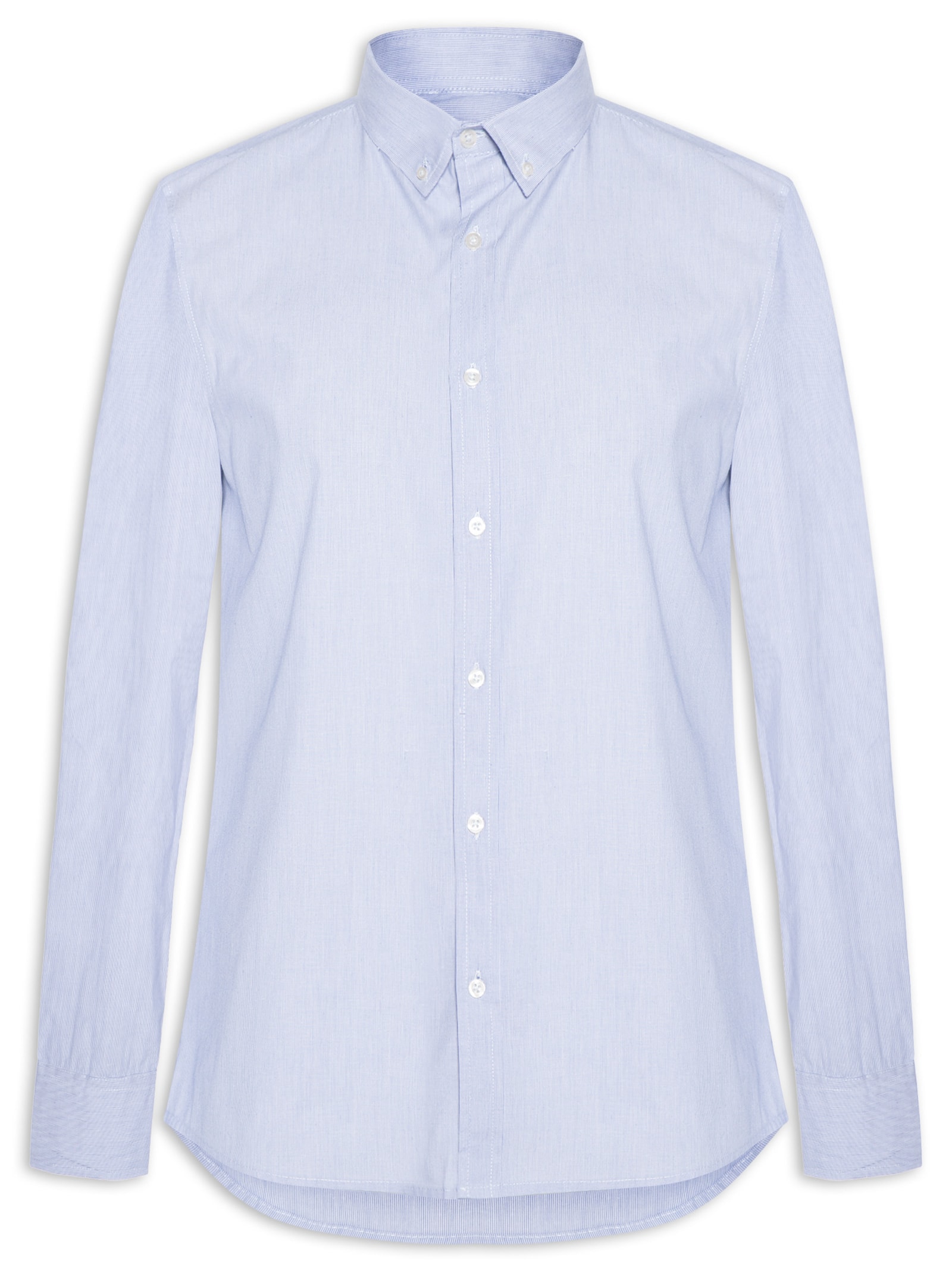 Camisa Masculina Listrada Básica Em Tricoline Azul Hering