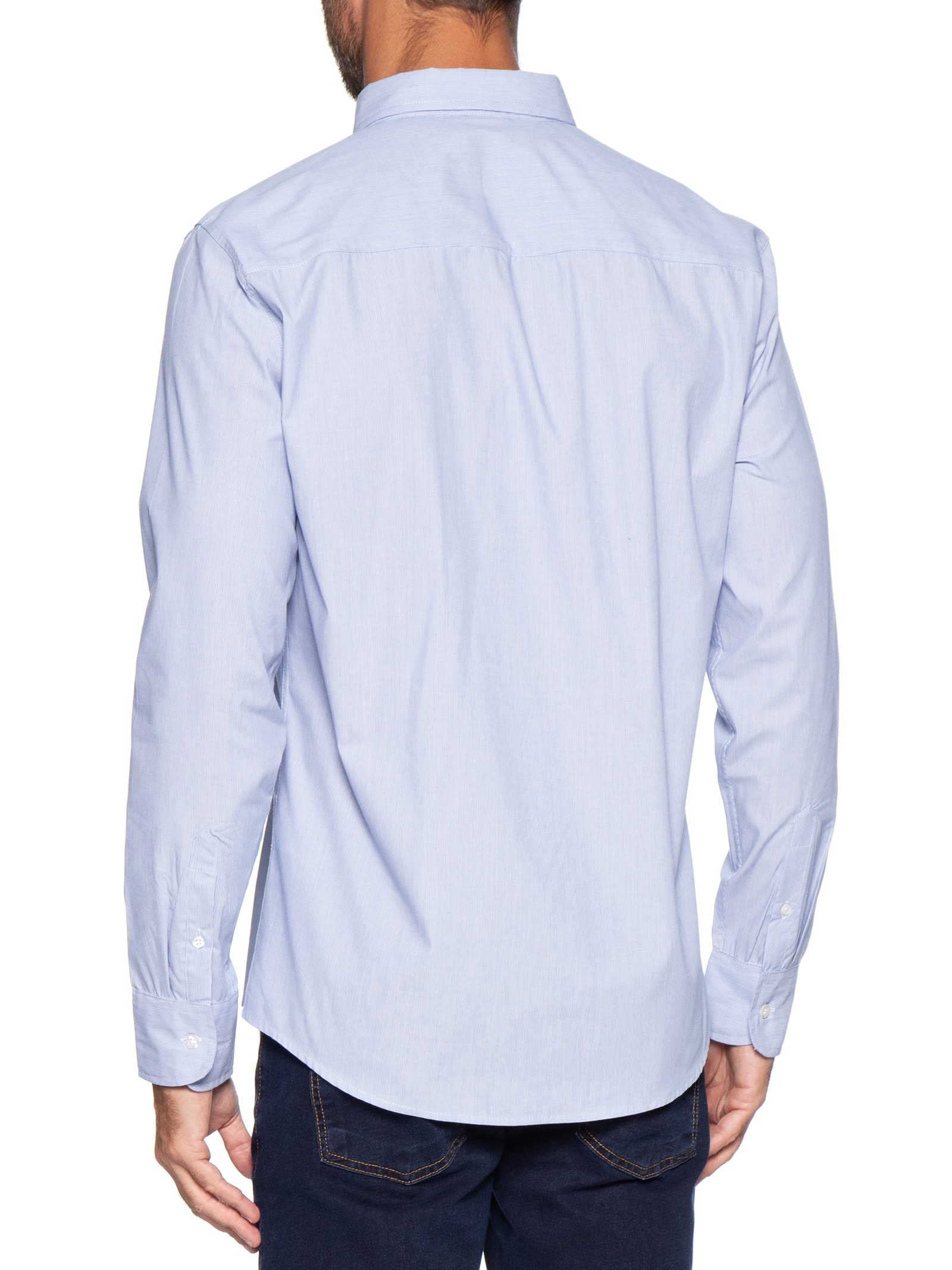 Camisa Masculina Listrada Básica Em Tricoline Azul Hering
