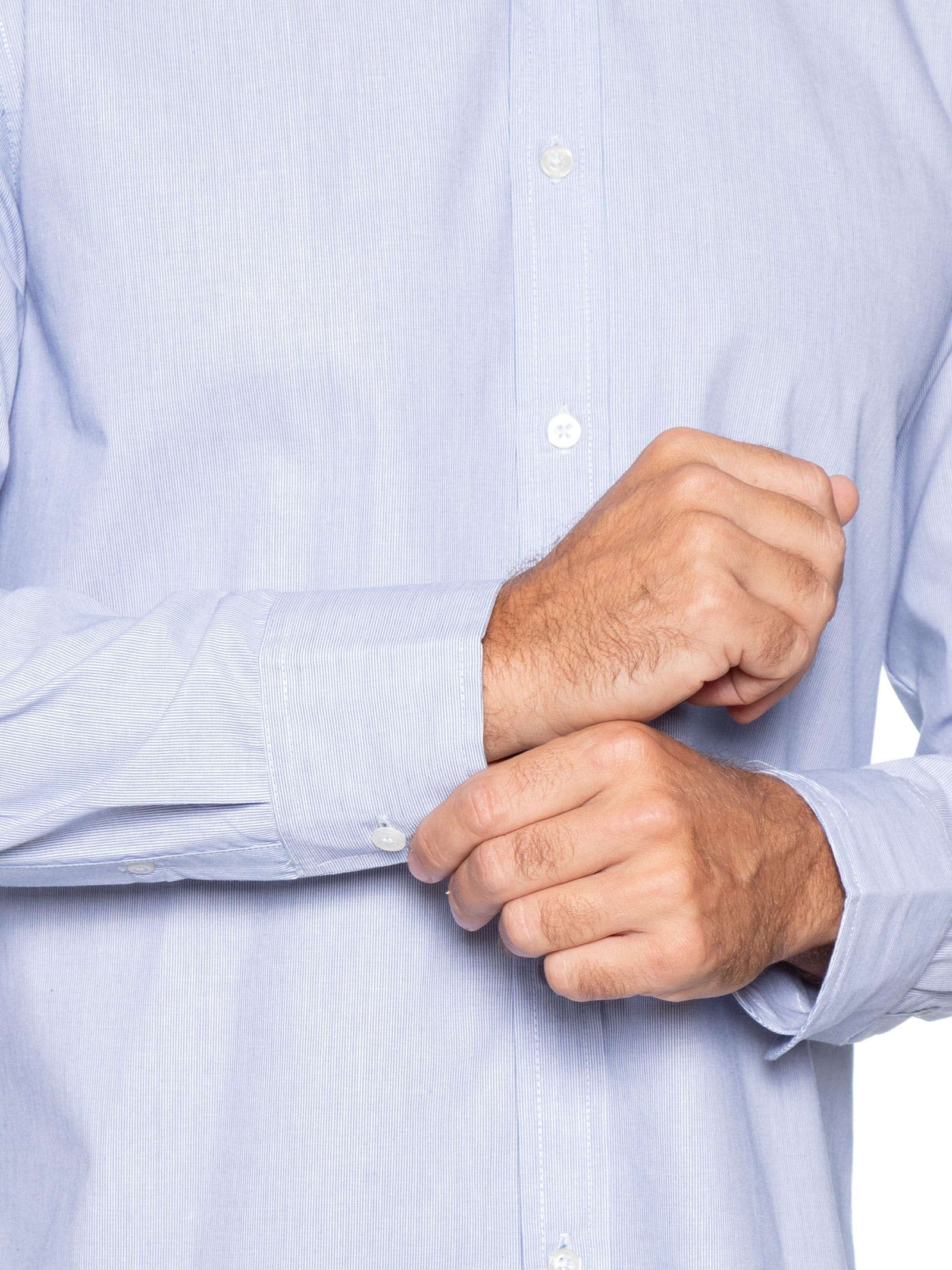 Camisa Masculina Listrada Básica Em Tricoline Azul Hering