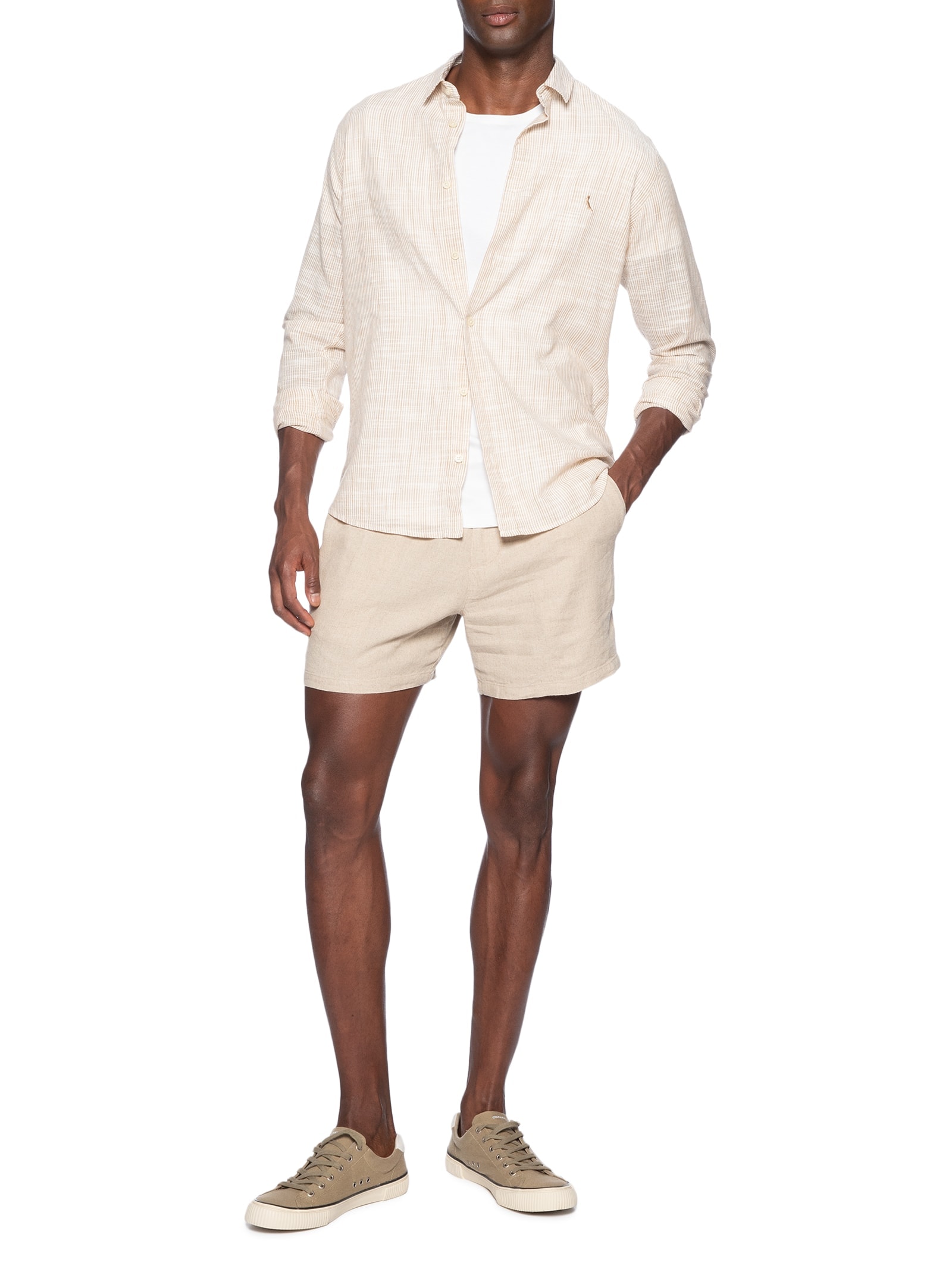Camisa Masculina Listrada Bege Reserva
