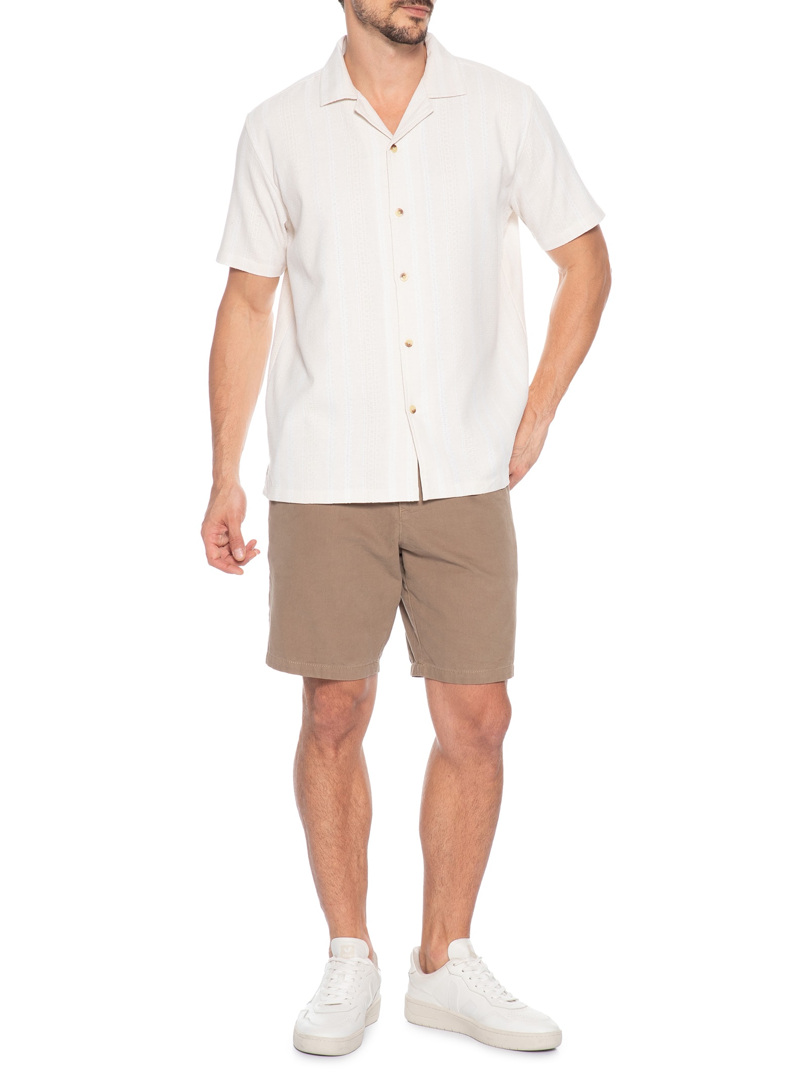 Camisa Masculina Listrada Bege Basiq Men