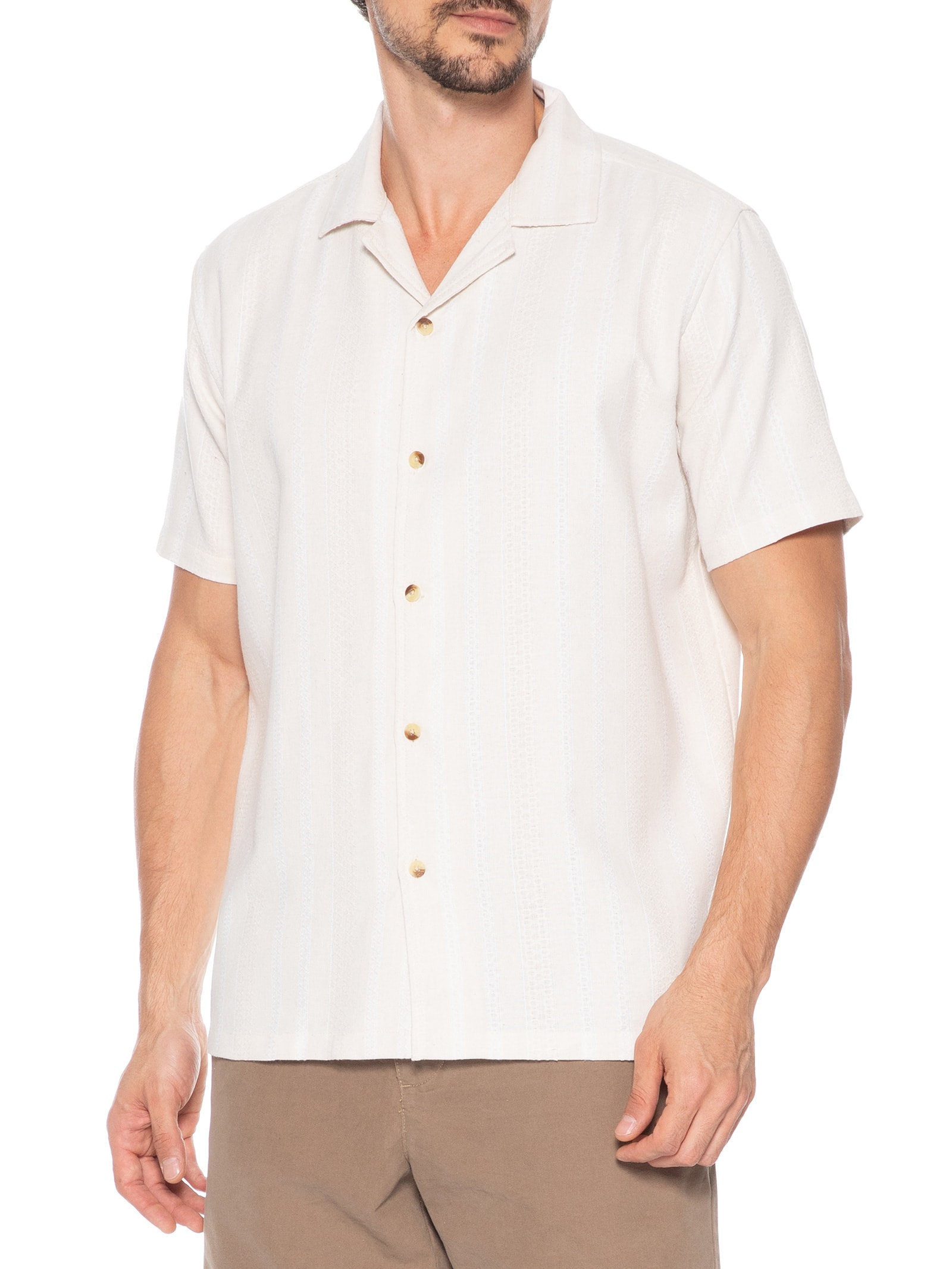 Camisa Masculina Listrada Bege Basiq Men
