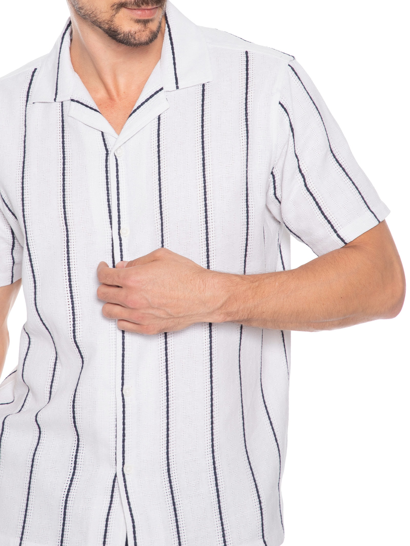 Camisa Masculina Listrada Ocean Branco Basiq Men