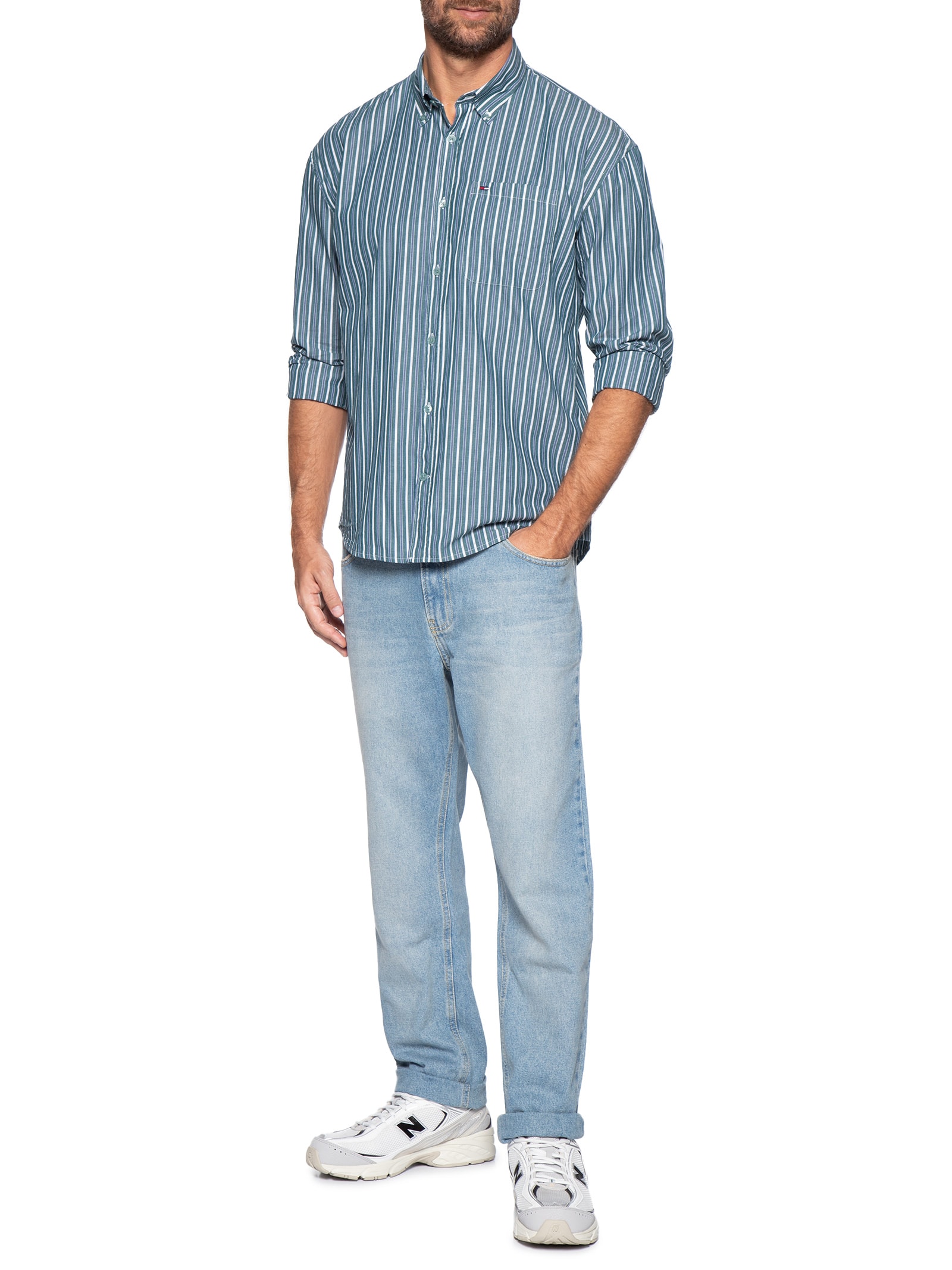 Camisa Masculina Listrada Relaxed Fit Azul Tommy Jeans