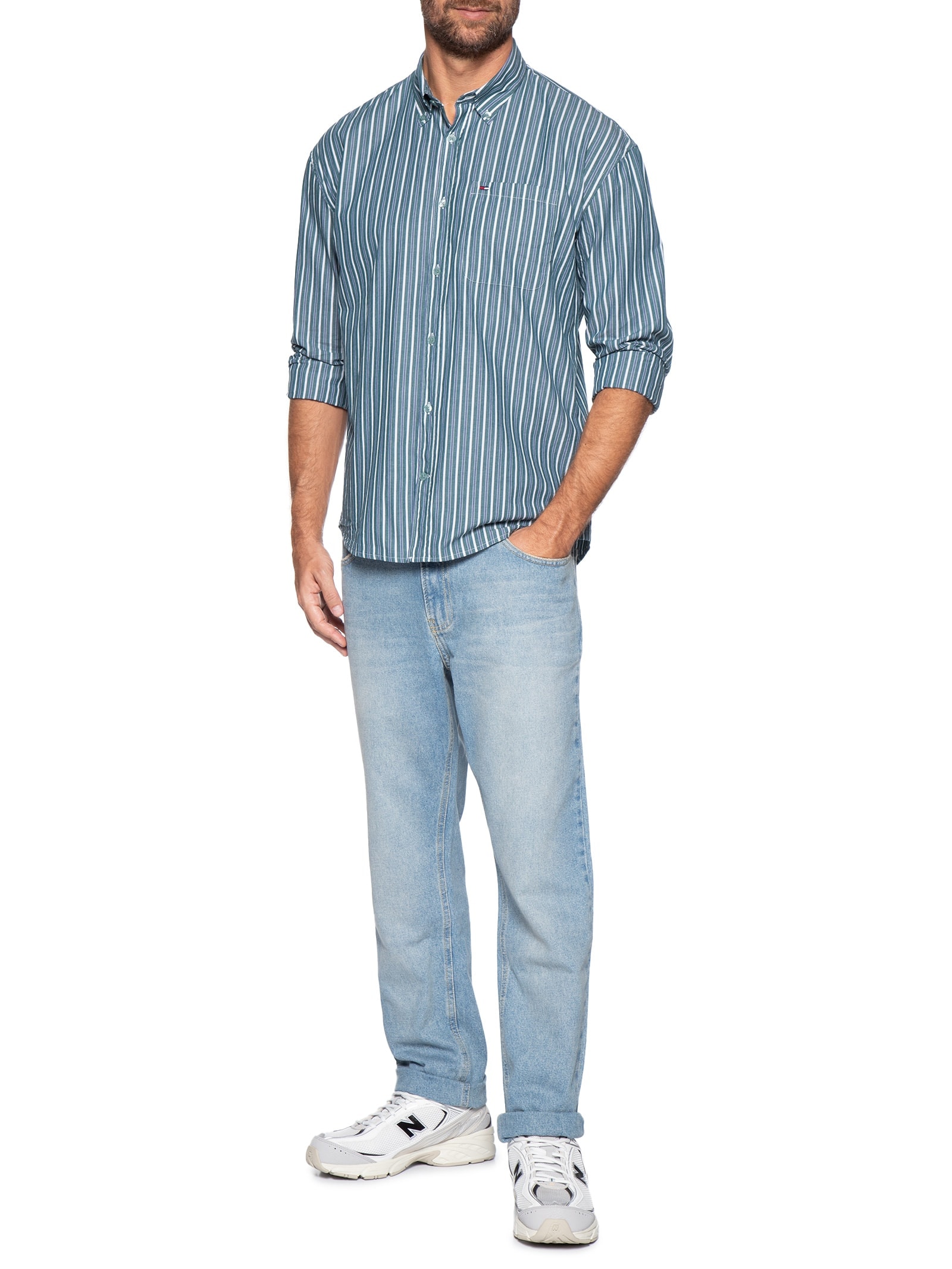 Camisa Masculina Listrada Relaxed Fit Azul Tommy Jeans