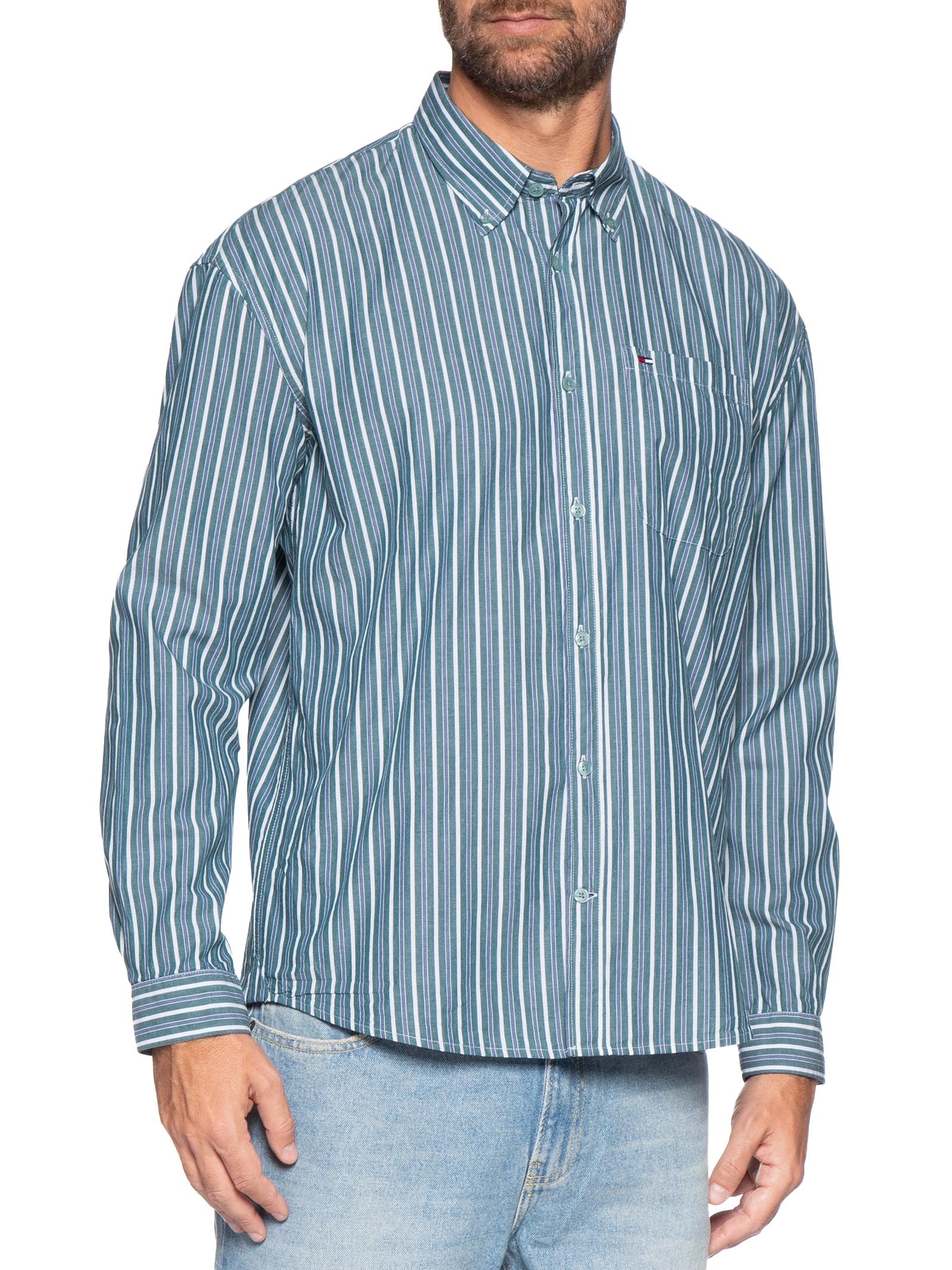 Camisa Masculina Listrada Relaxed Fit Azul Tommy Jeans