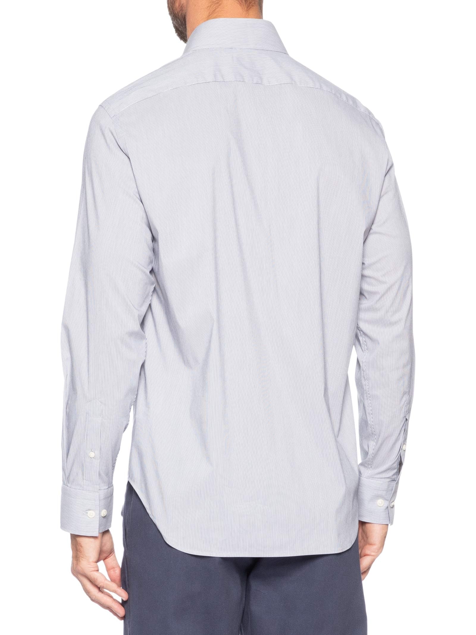 Camisa Masculina Londres Listra Fina Manga Longa Azul Oficina Reserva